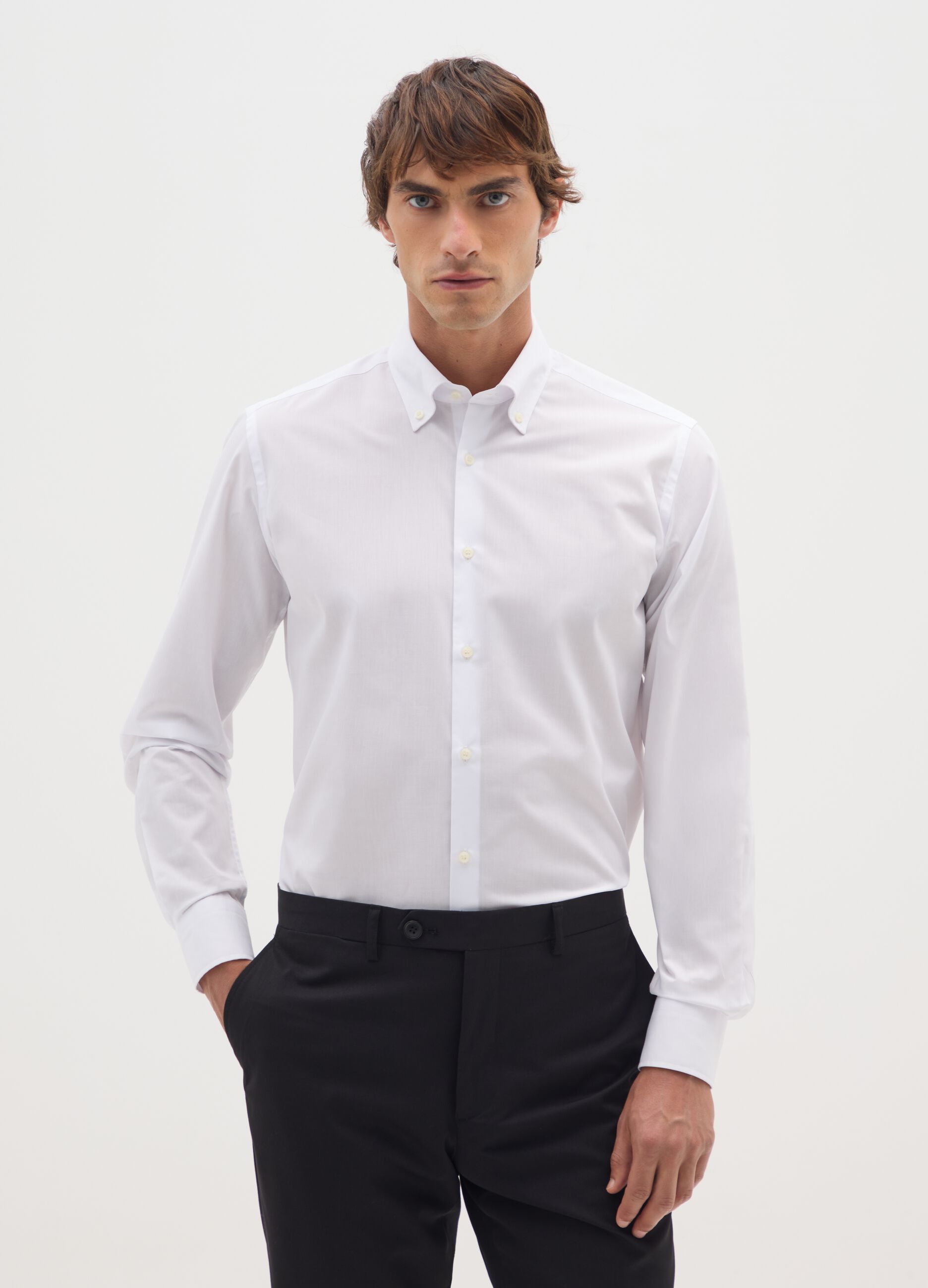 White Cotton Blend Slim Fit Easy Iron Shirt