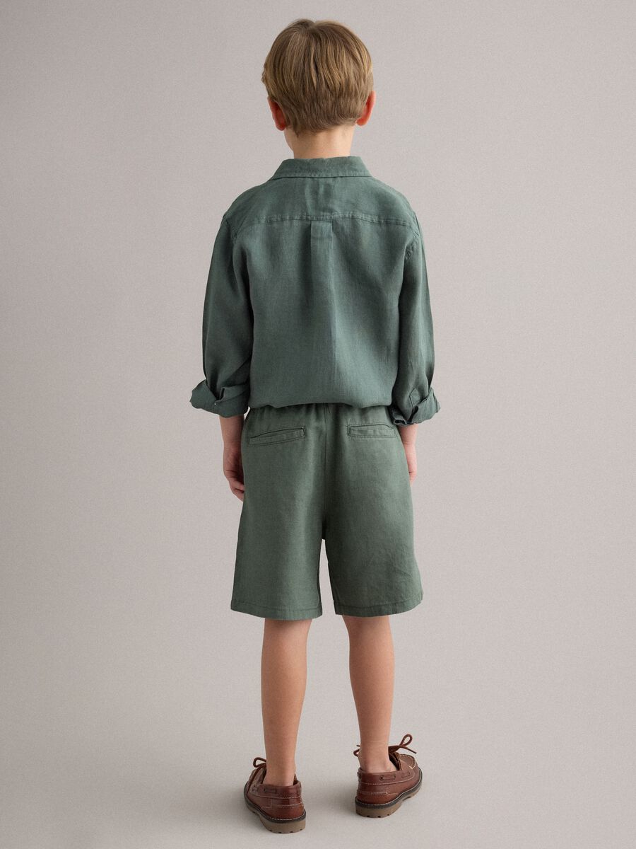Shorts cargo in puro lino verdi da bambino baggy fit_1