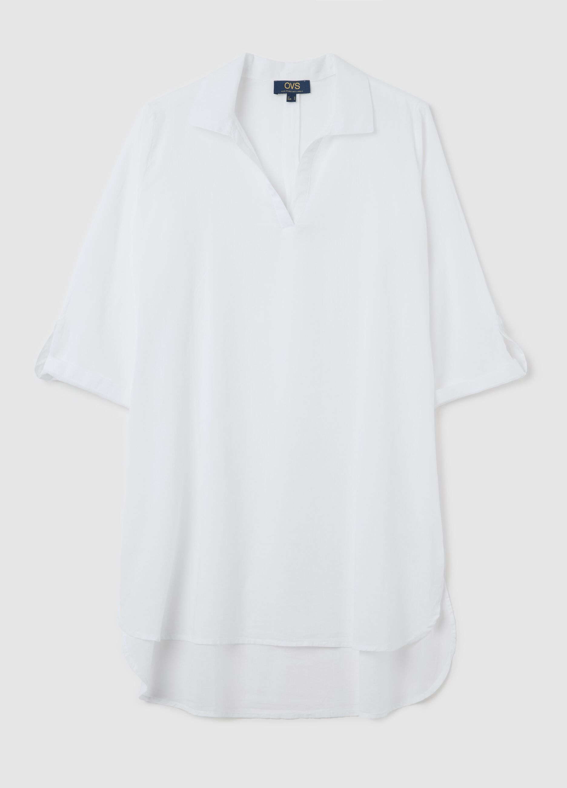 Copricostume da donna in puro cotone bianco regular fit con scollo a V