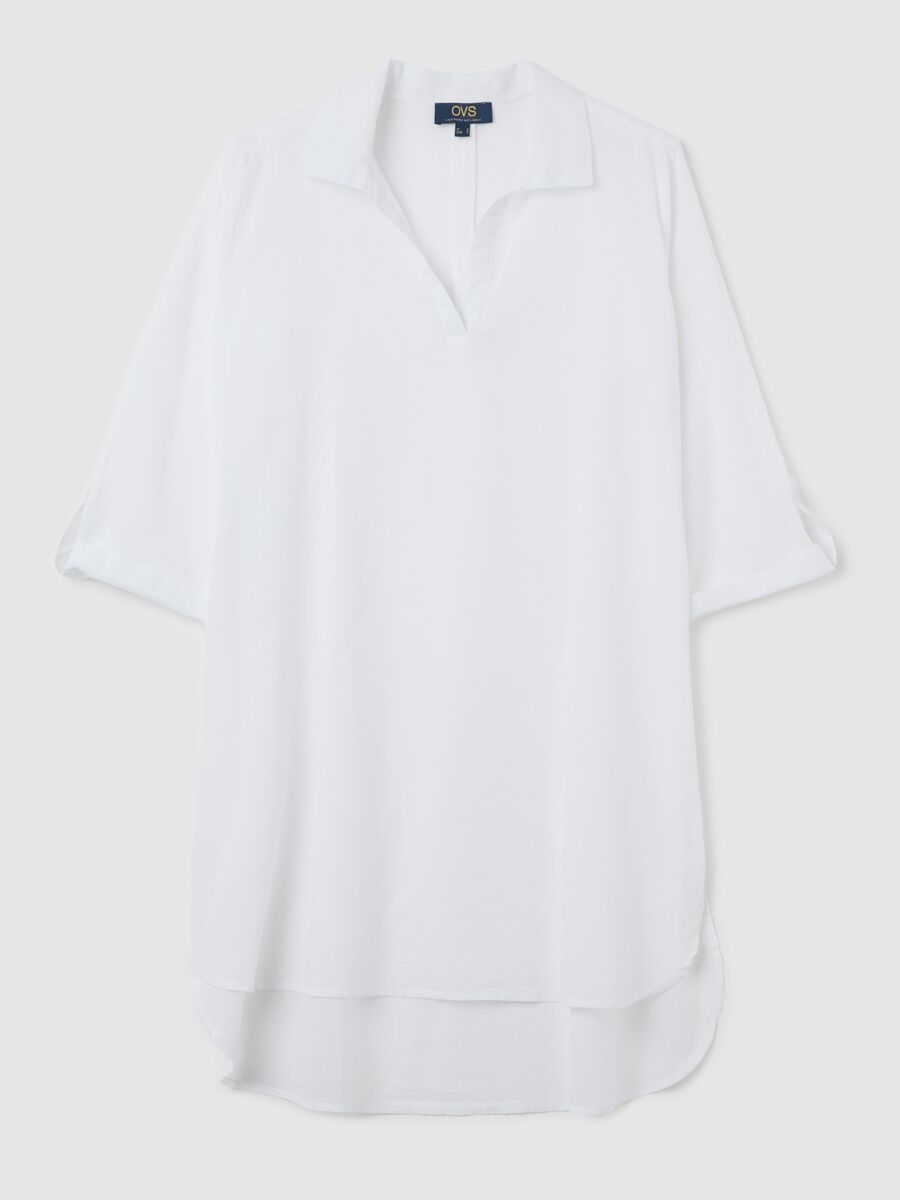 Women’s white beach cover-up in 100% cotton with regular-fit and V neck_4