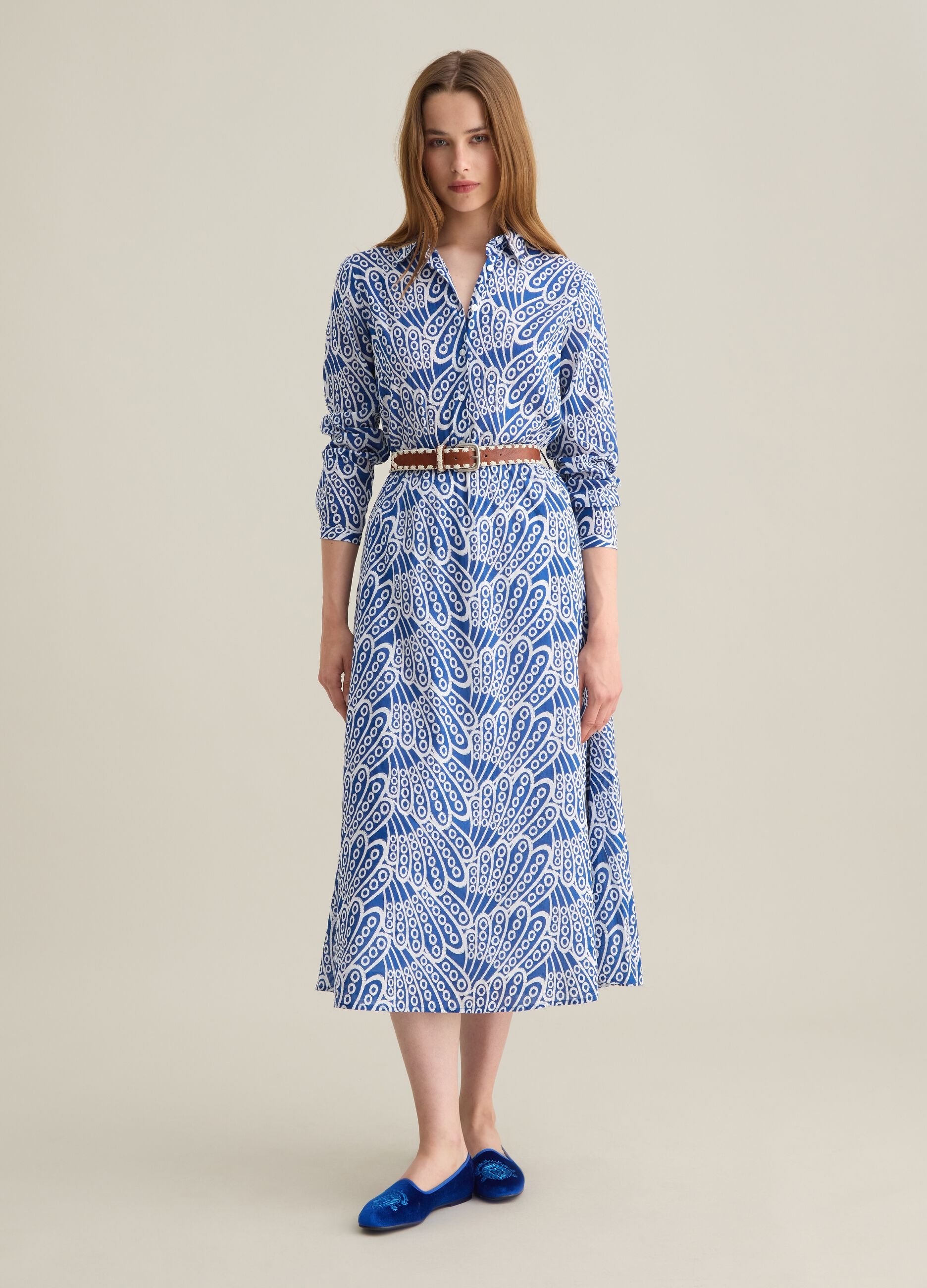Women's long dress in pure cotton multicolour regular fit
