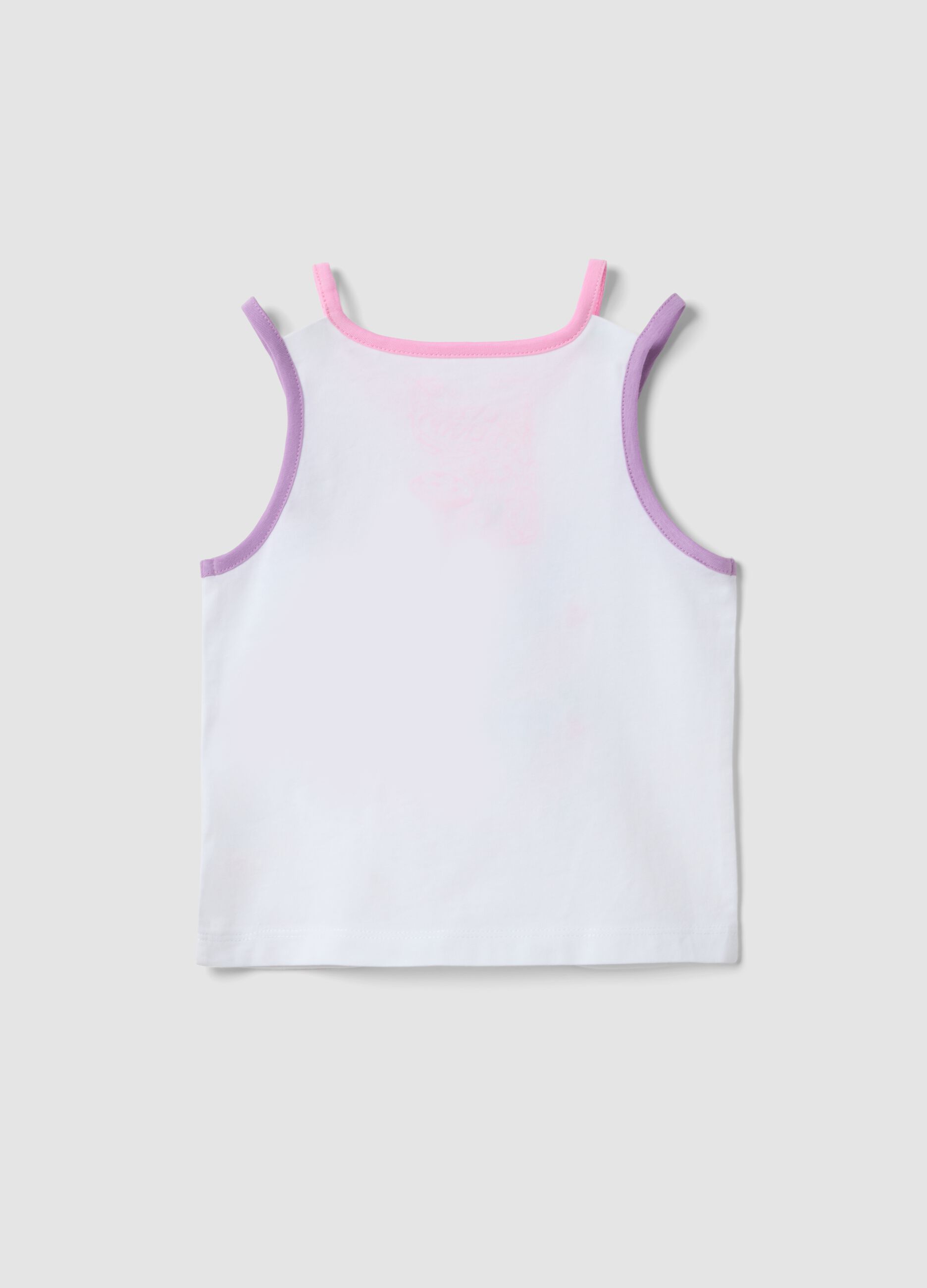 Tank top bianco in cotone elasticizzato con stampa per bambina regular fit