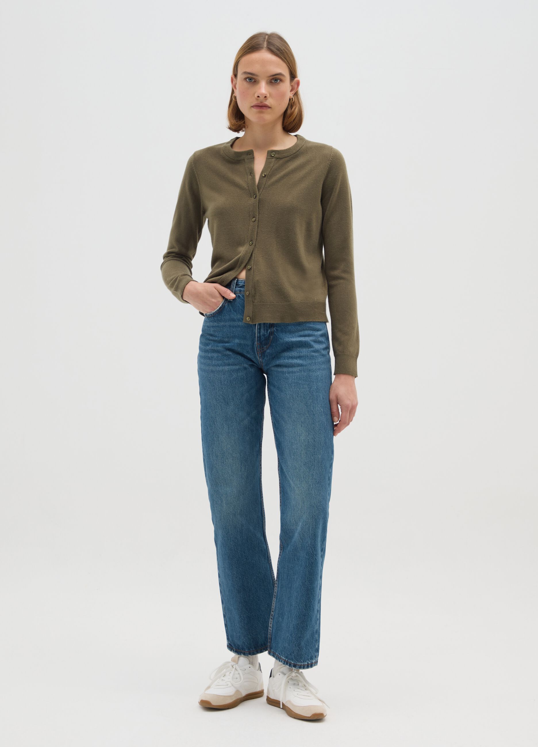 Green knitted jersey cardigan