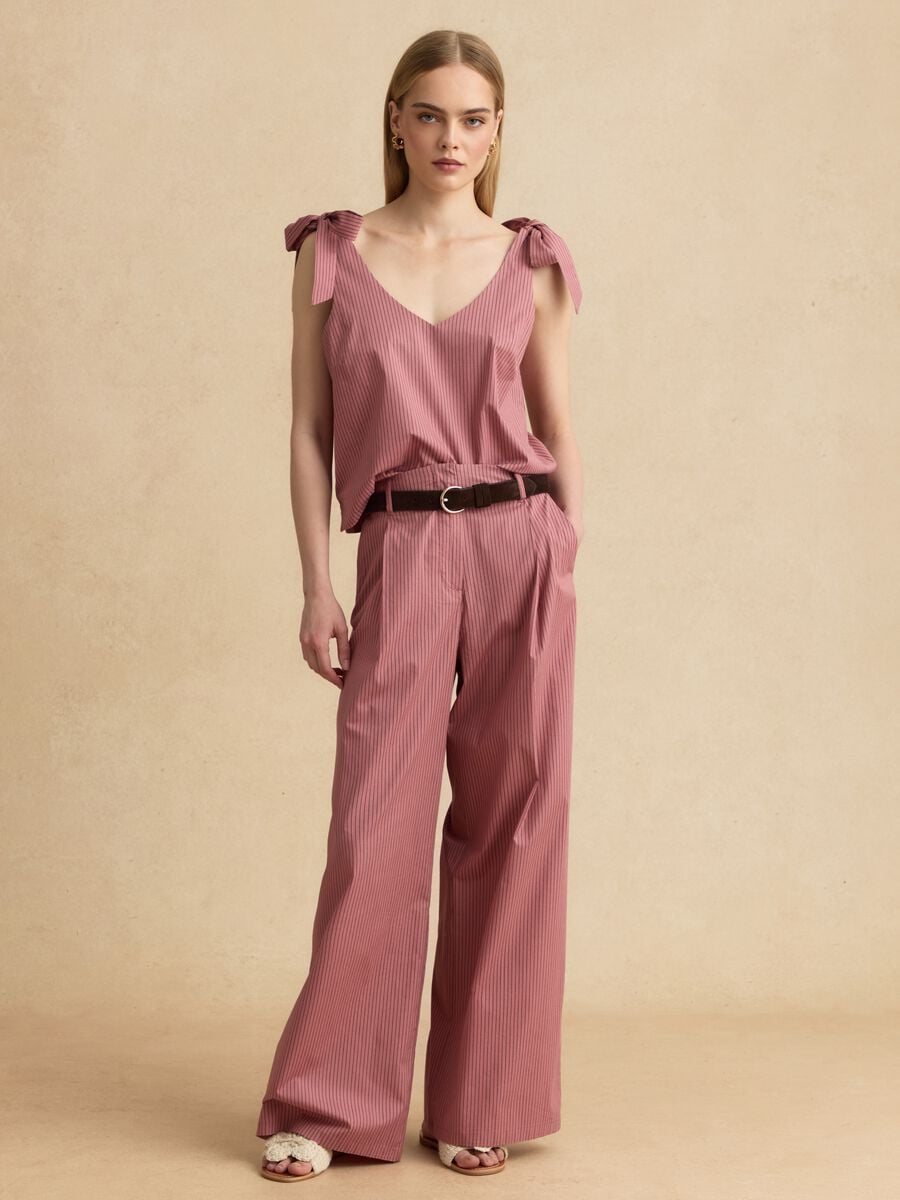 Blusa rosa in cotone elasticizzato con spalline annodate_2
