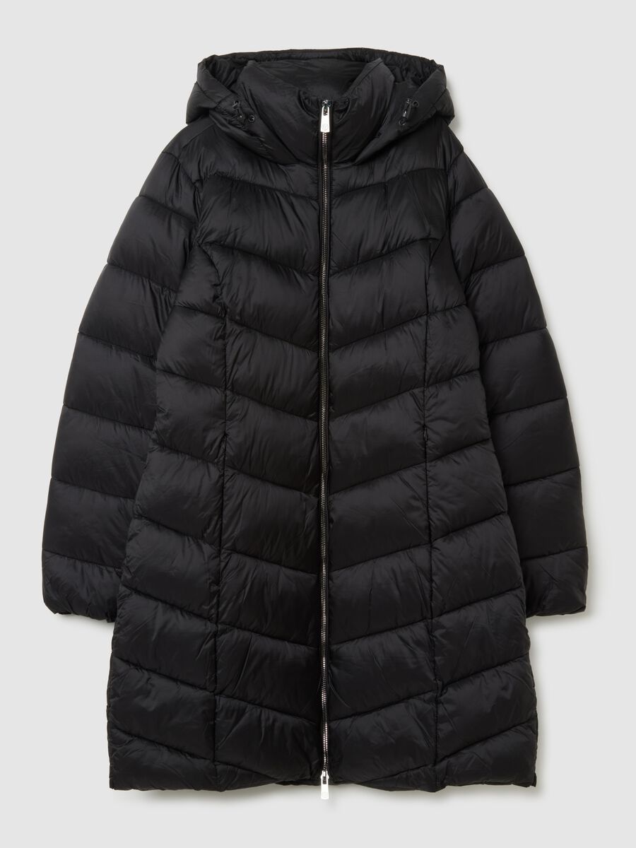 Black padded jacket with hood in technical fabric_4