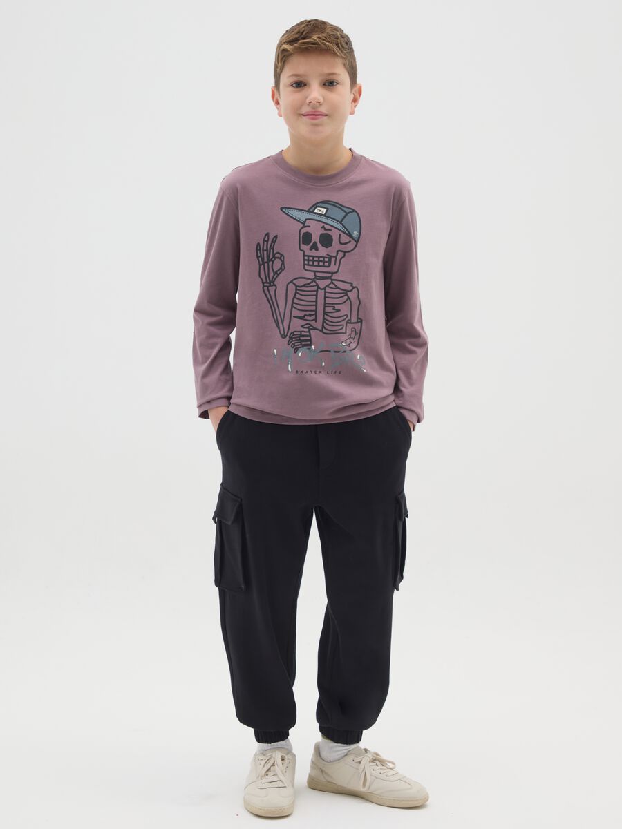 Jogger da ragazzo in puro cotone nero regular fit_0