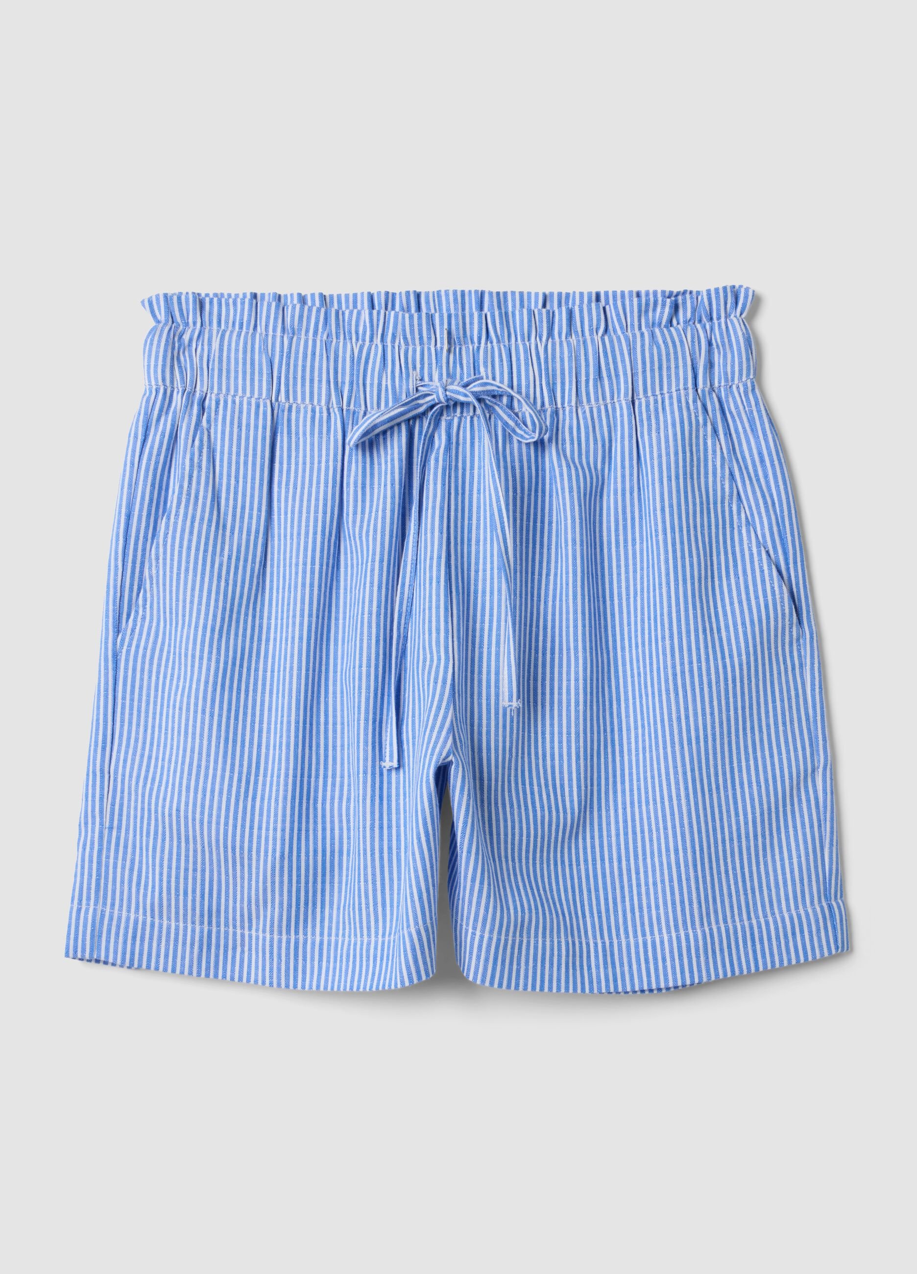 Blue striped shorts in pure cotton
