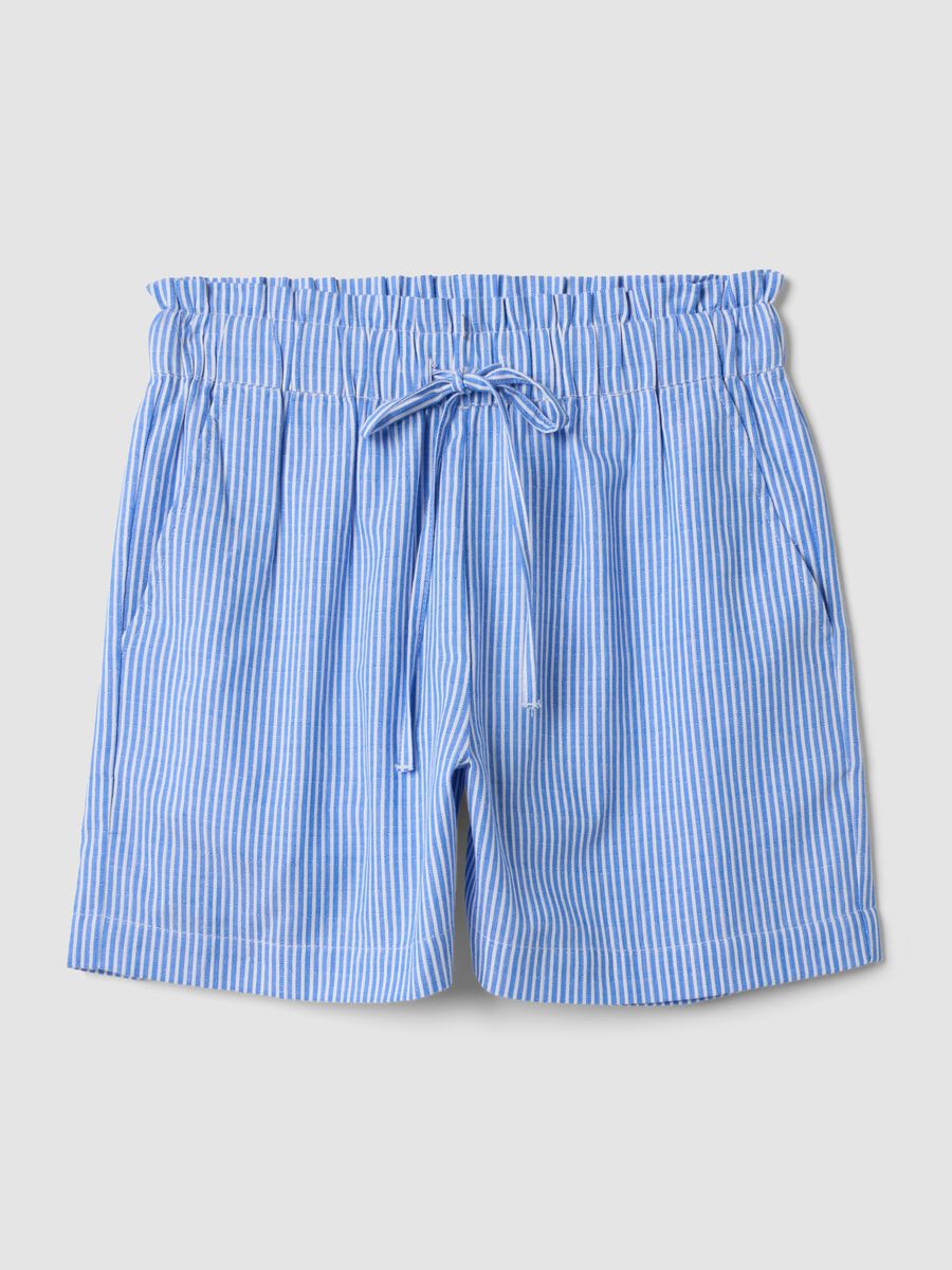 Shorts azzurri a righe in puro cotone_0