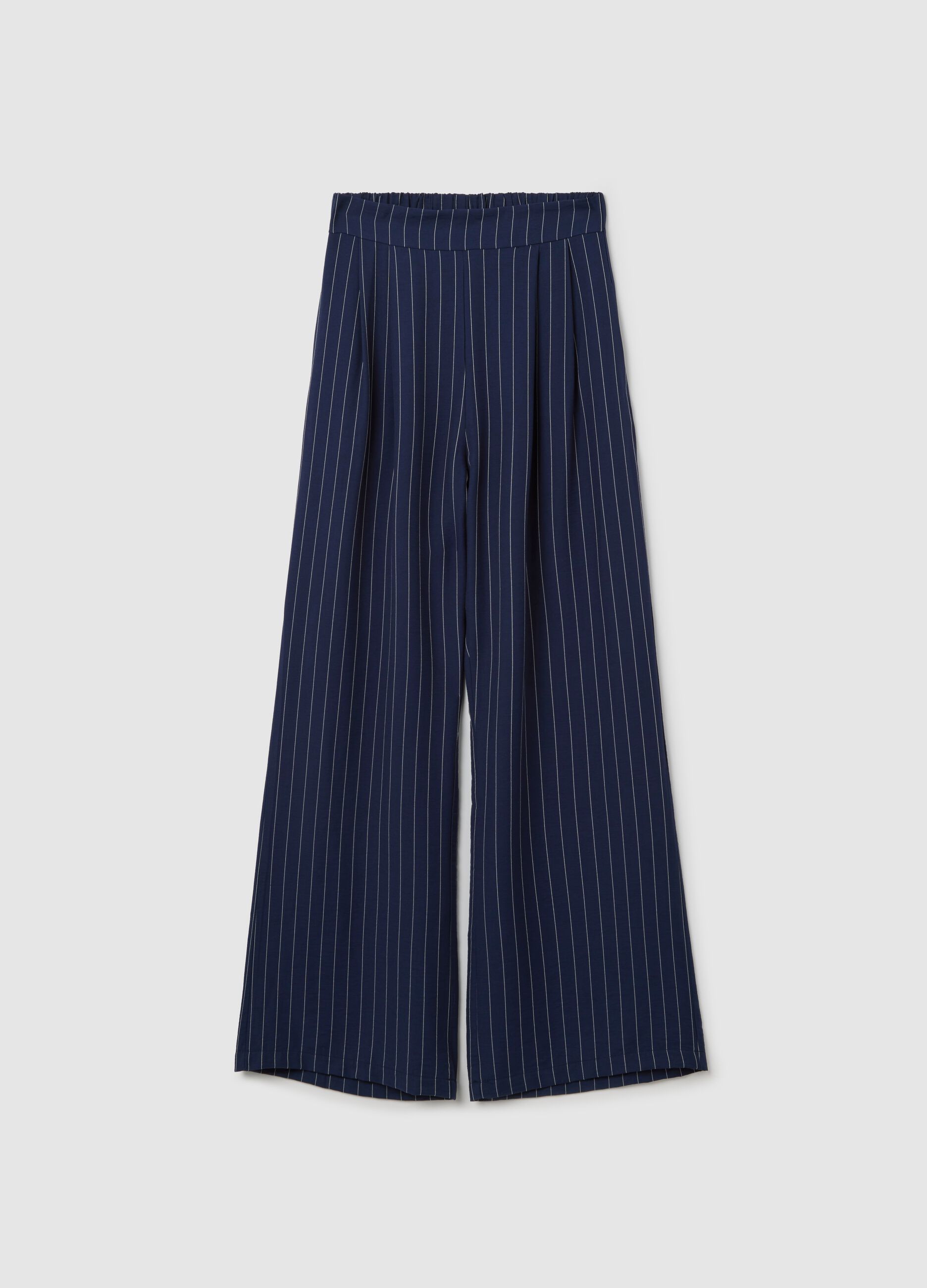 Pantalone palazzo blu in fantasia a righe 