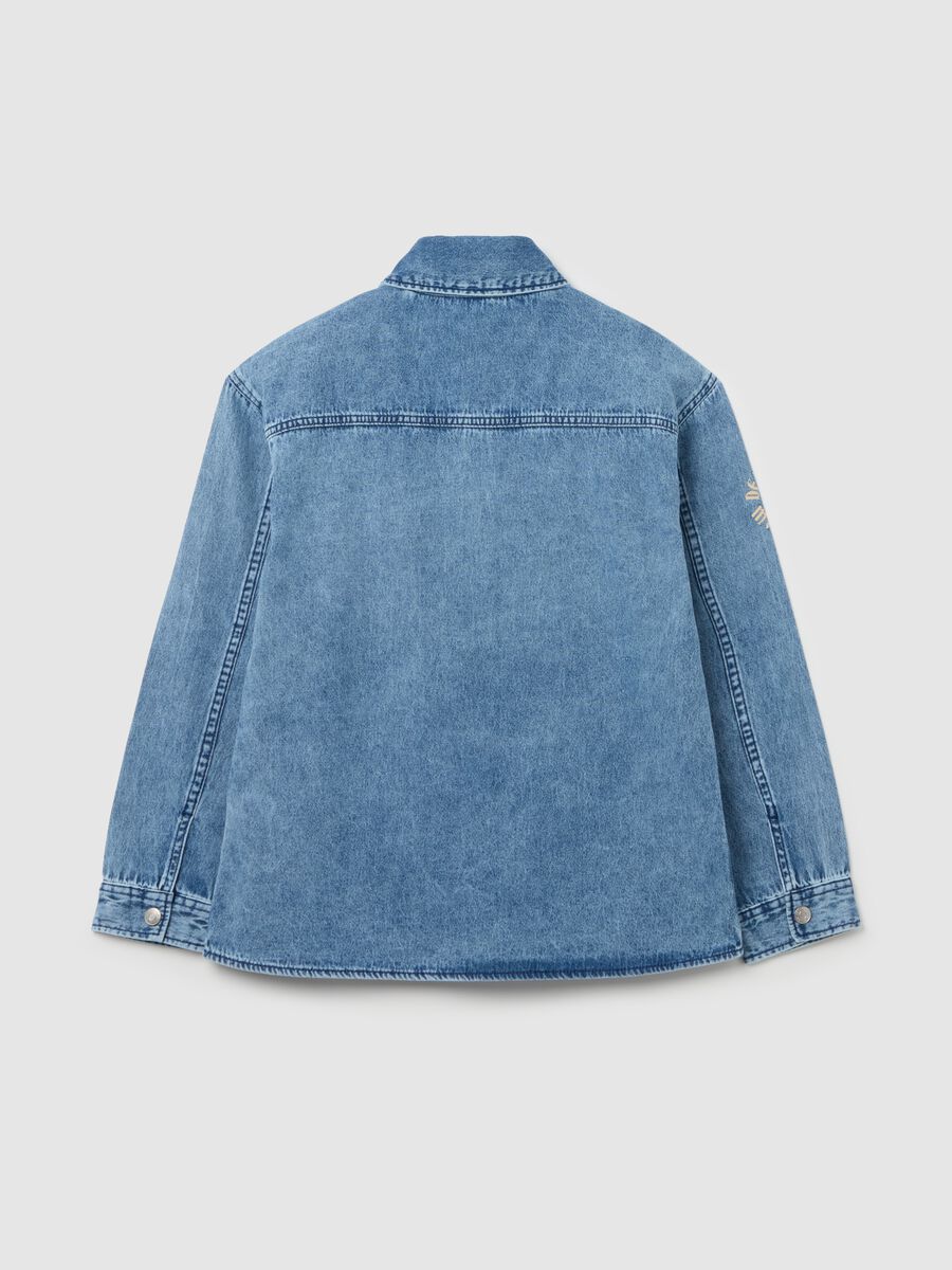 Shacket in denim acid wash con stampa _4