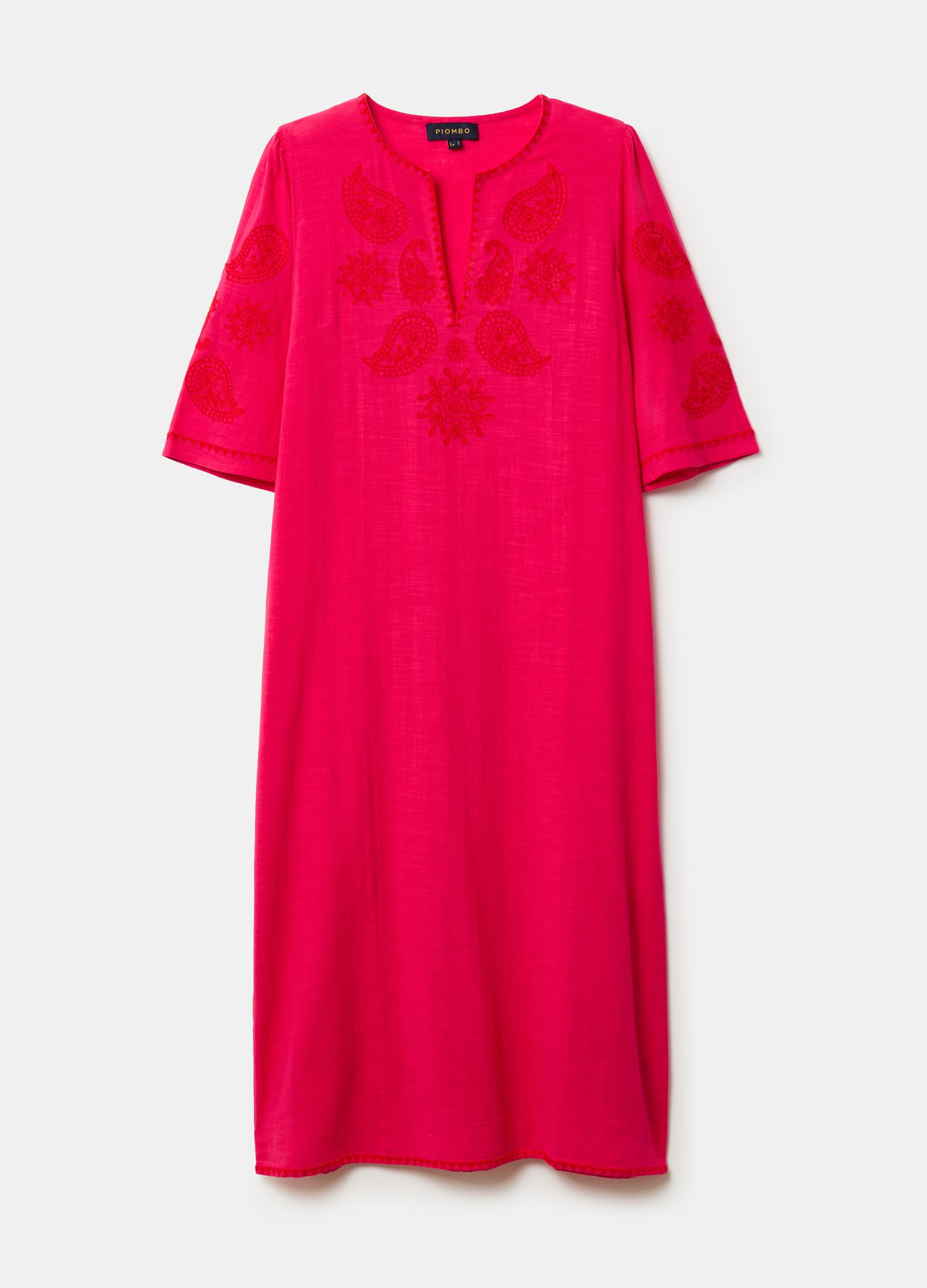 Long beach cover-up kaftan with paisley embroidery