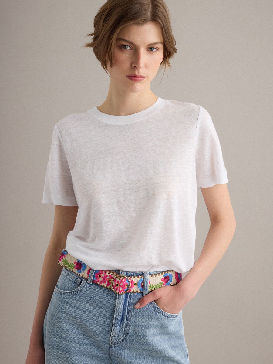White pure linen regular-fit short-sleeve T-shirt_0