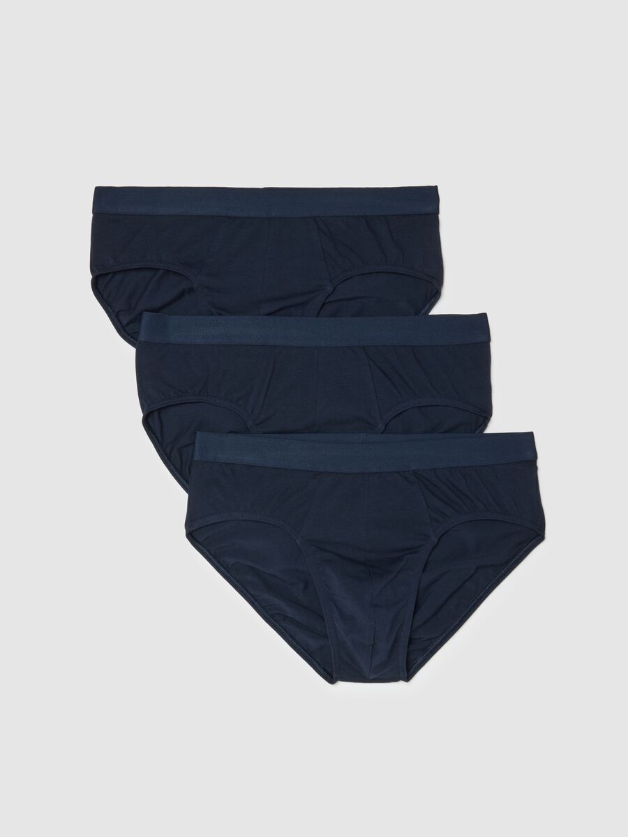 Blue stretch cotton regular fit three-pack briefs_0