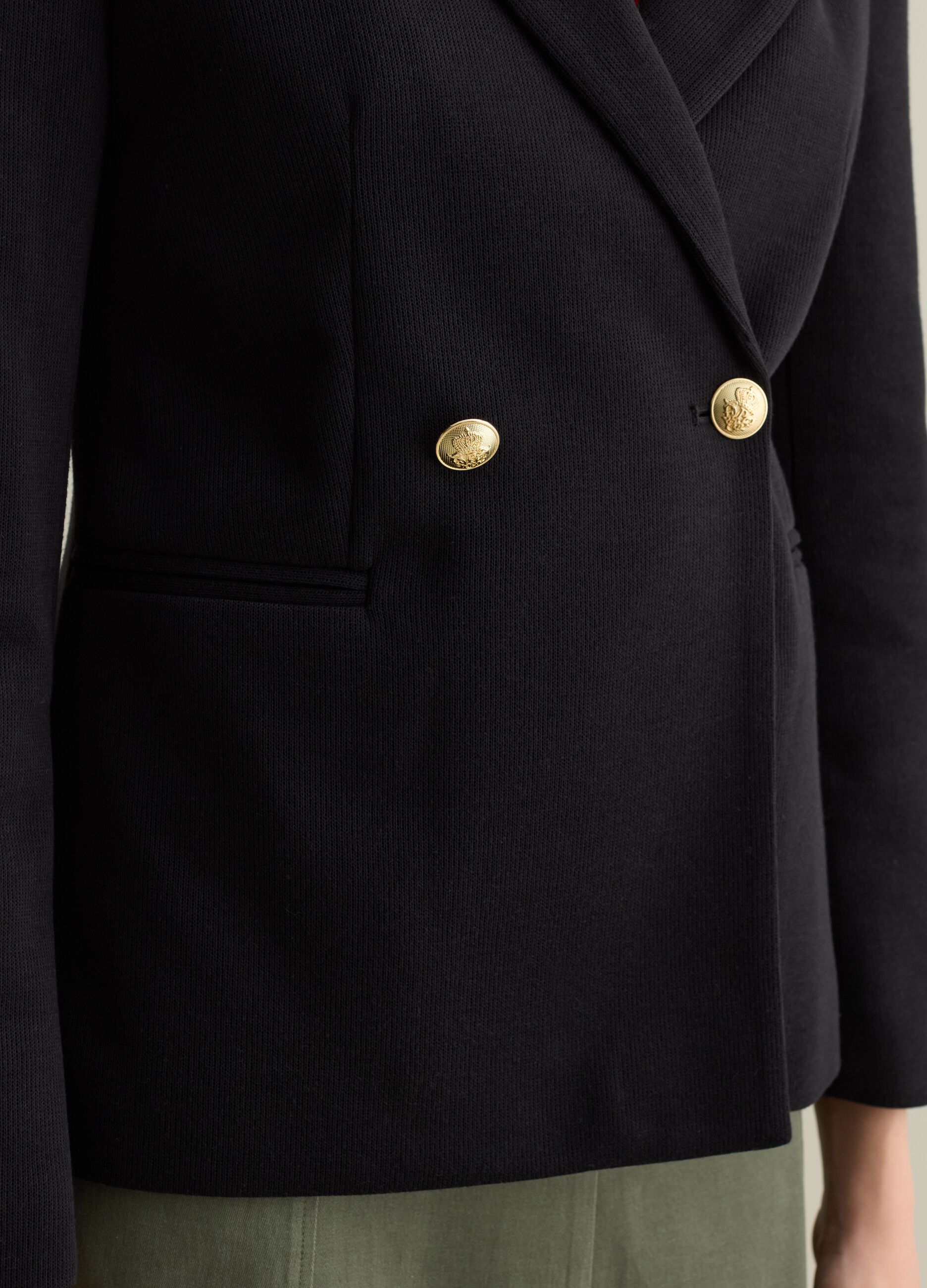 Double-breasted blazer in jersey with gold-coloured buttons