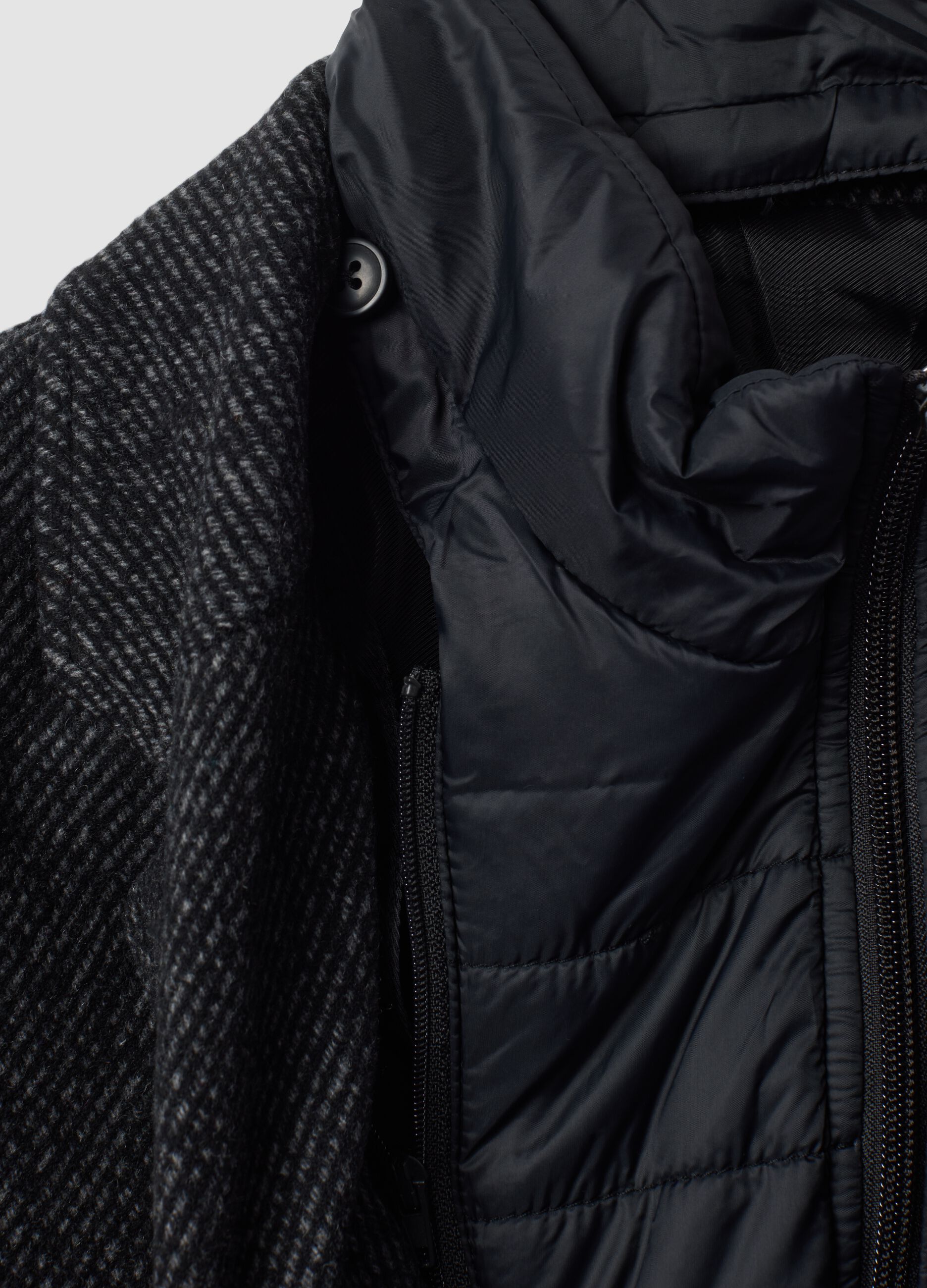 Grey padded wool and viscose blend coat, regular fit