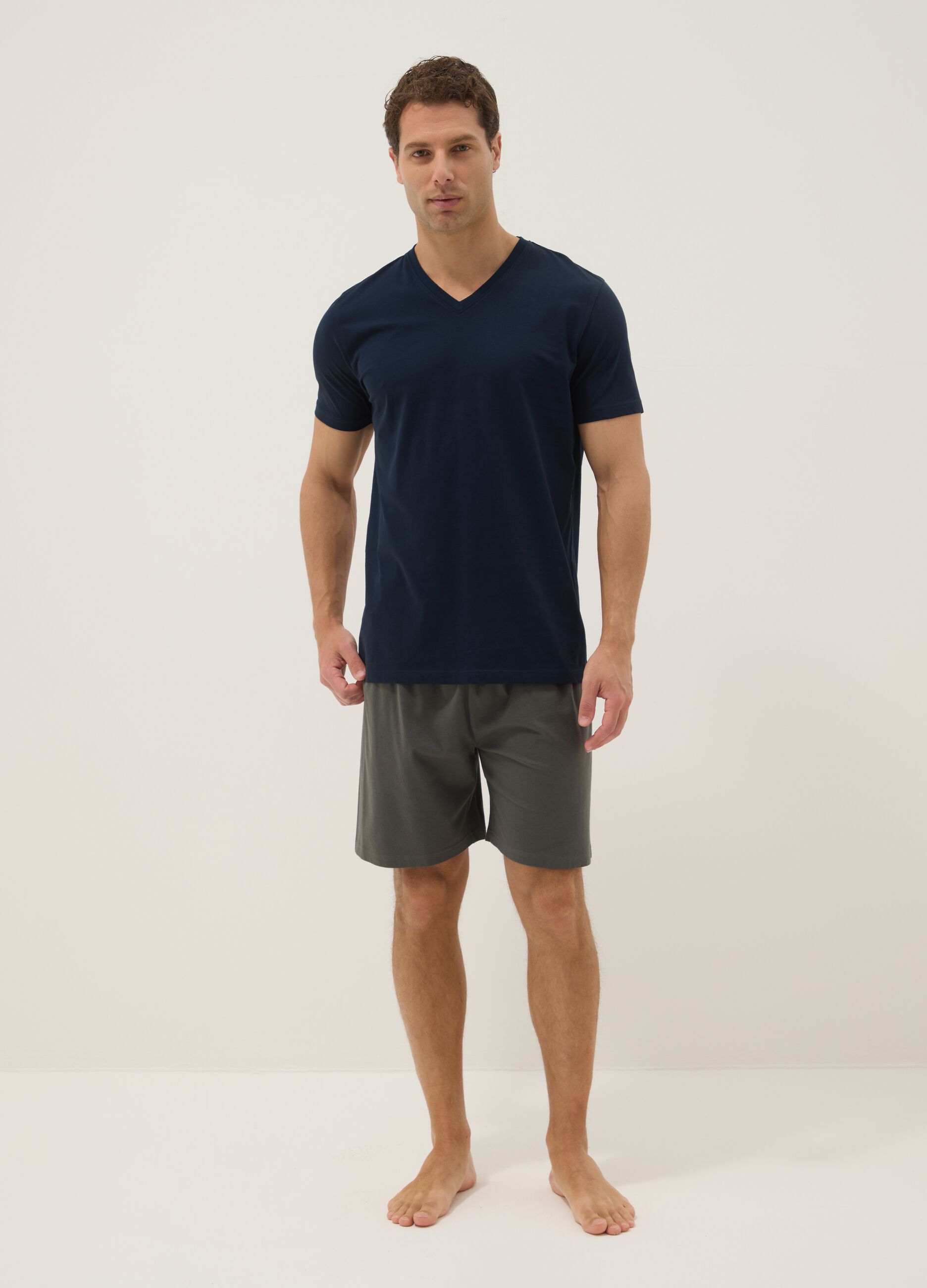 Multicolour Regular Fit V-neck Organic Cotton Jersey Short Pyjamas