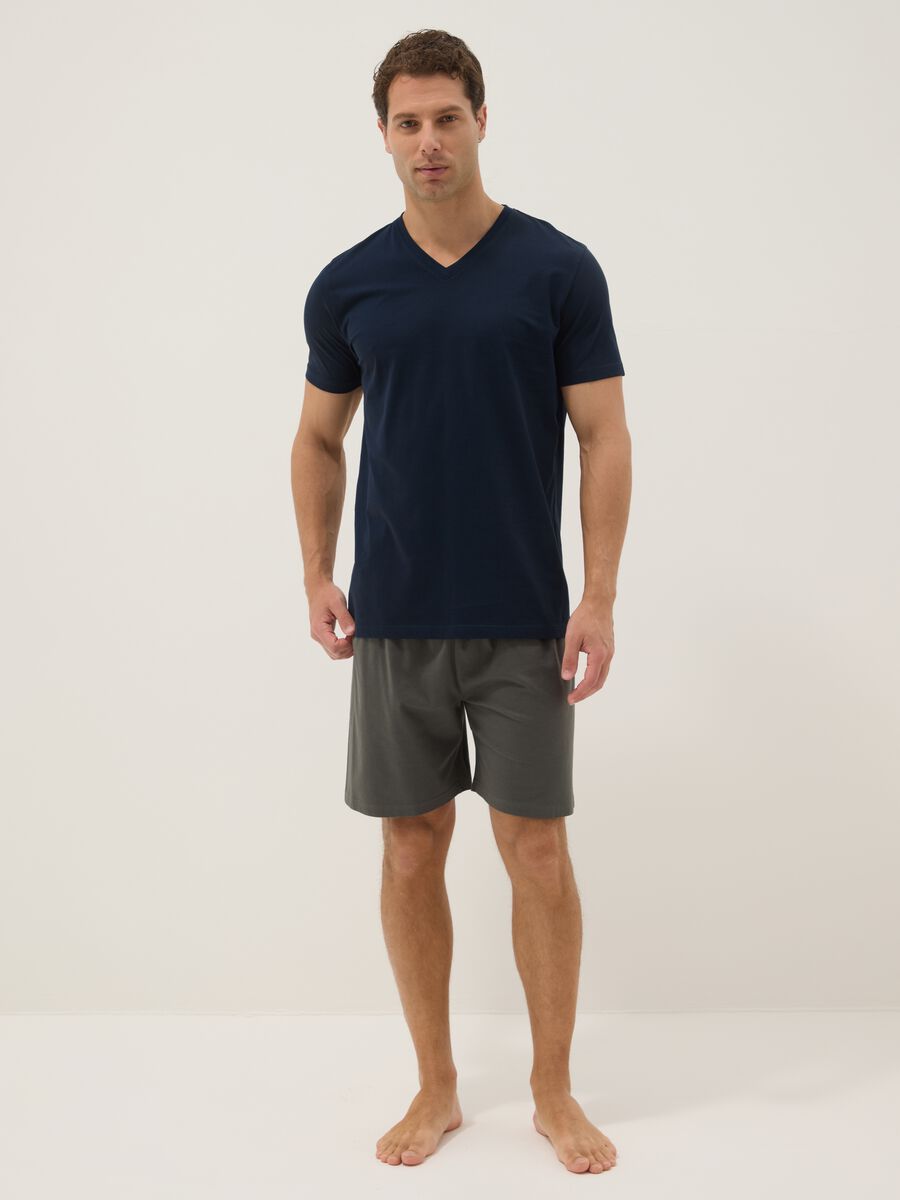 Multicolour Regular Fit V-neck Organic Cotton Jersey Short Pyjamas_0