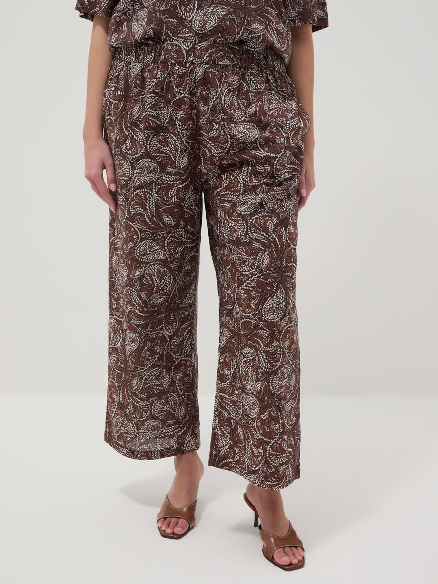 Brown wide-leg trousers in pure cotton_2