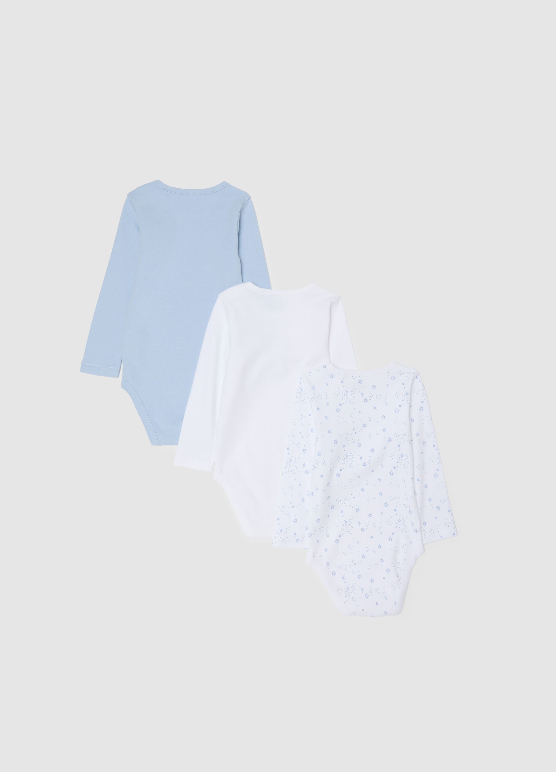 Long-sleeve bodysuit tripack with print in pure cotton