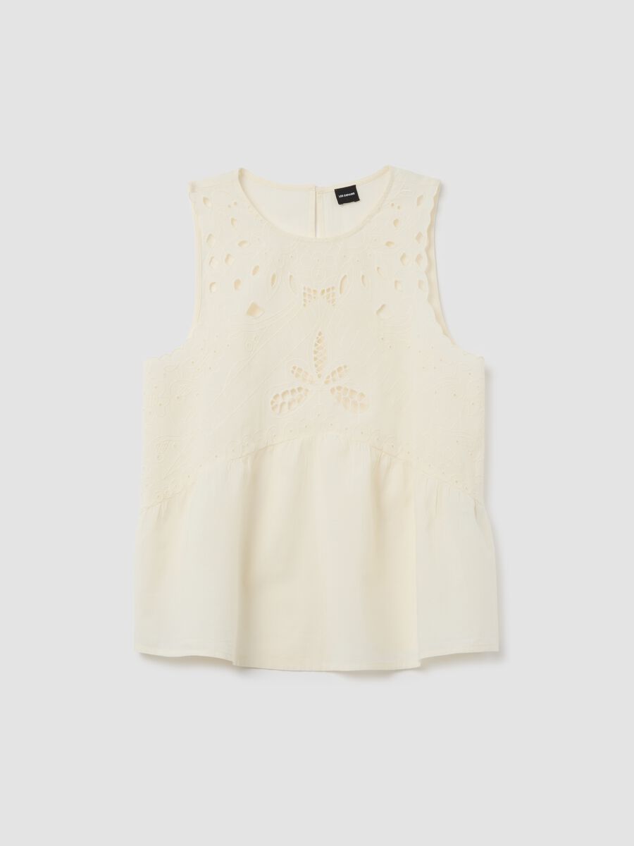 Women's top in pure beige cotton regular fit with embroidery_0