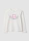 T-shirt bianca in puro cotone organico con stampa cuore e ali per bambina_0
