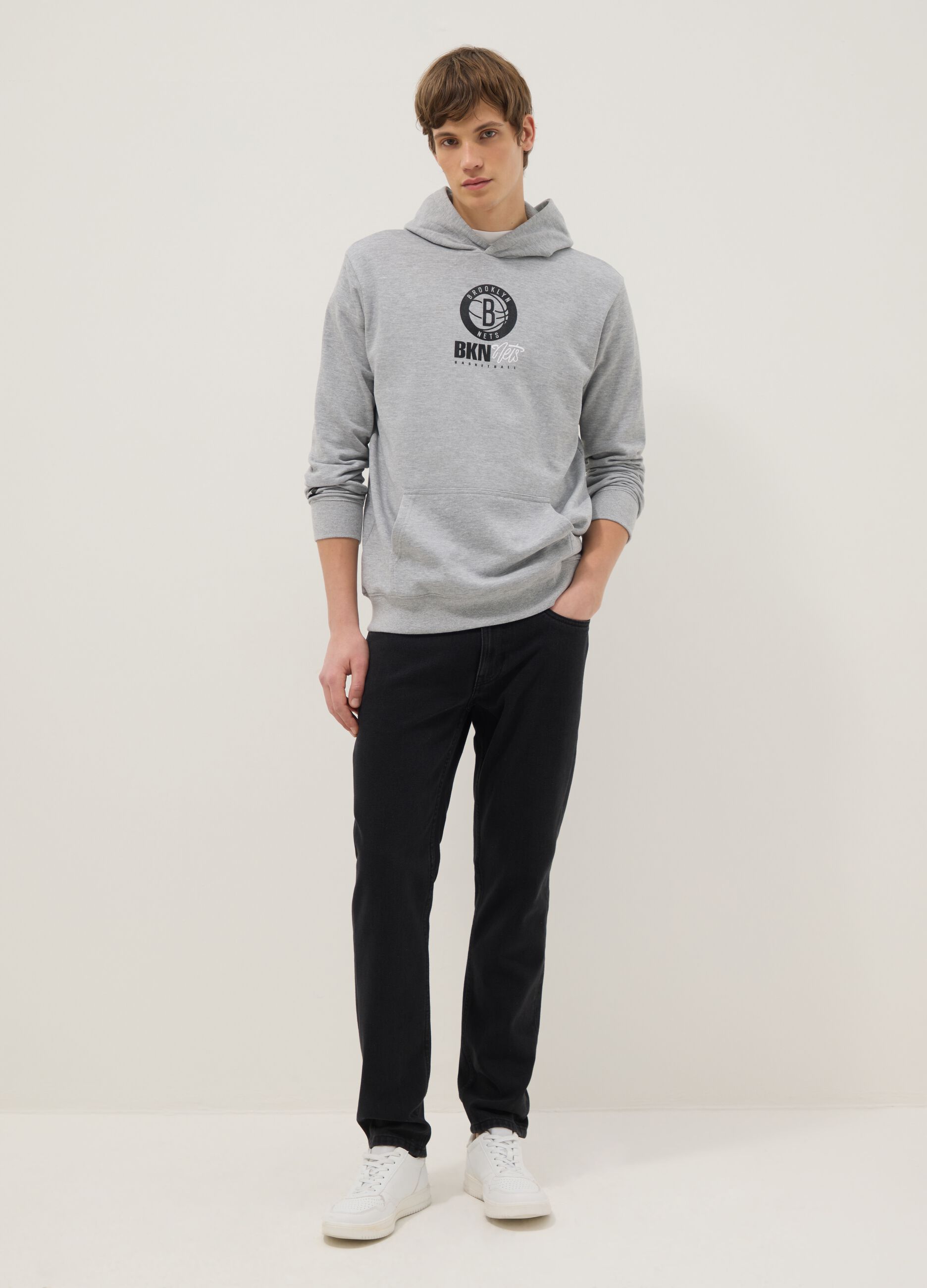 Grey cotton-blend hooded sweatshirt with NBA print