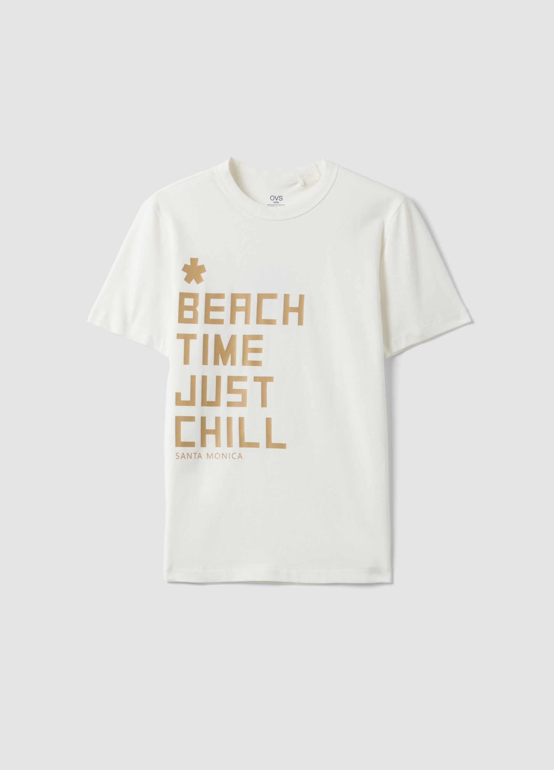 Boys' regular fit pure cotton white T-shirt with writing