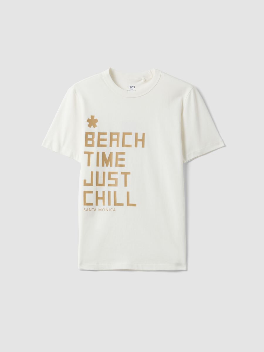 T-shirt in puro cotone bianca da ragazzo regular fit con scritta_3