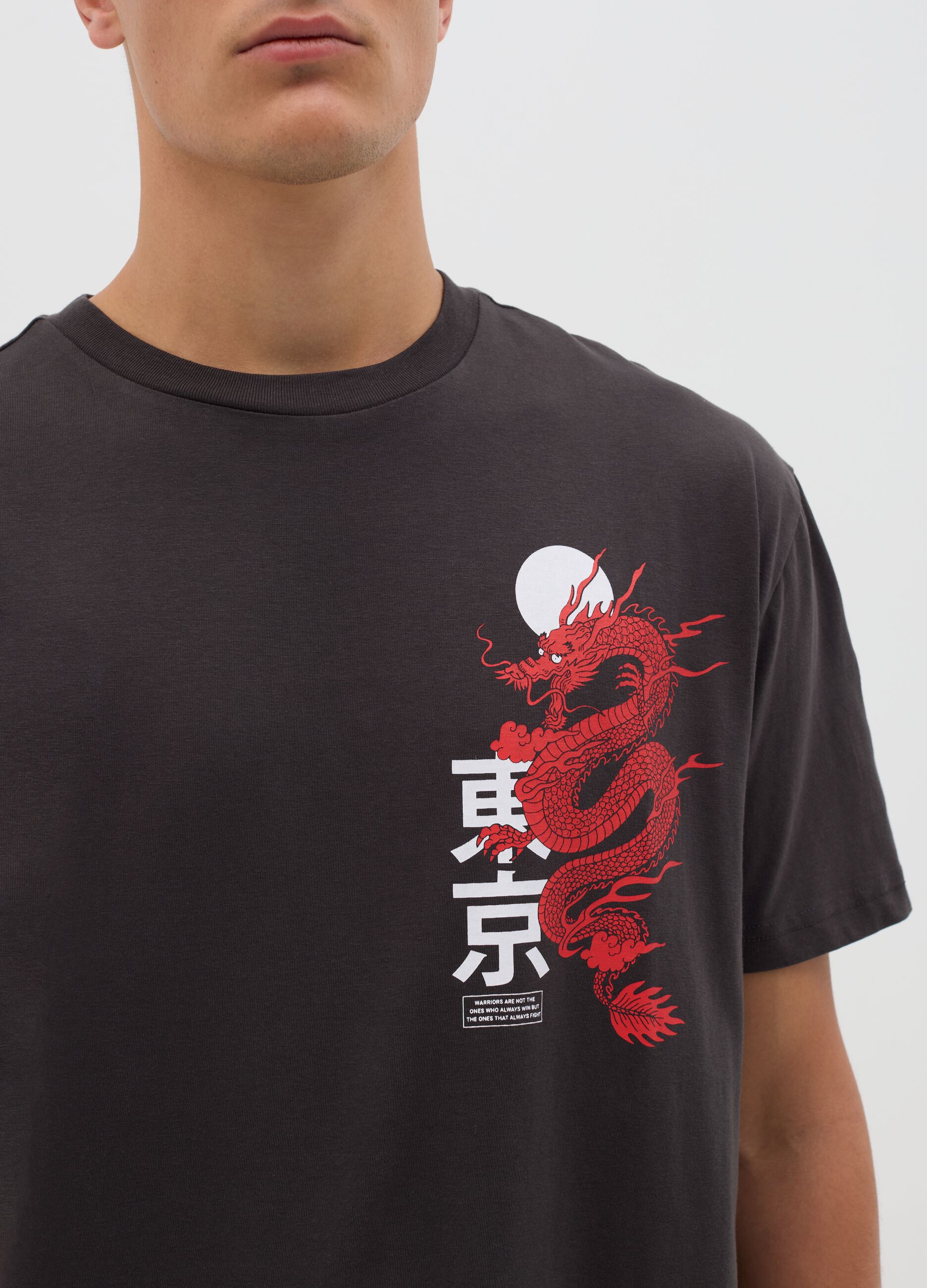 Black Tokyo T-shirt with Red Dragon by OVS
