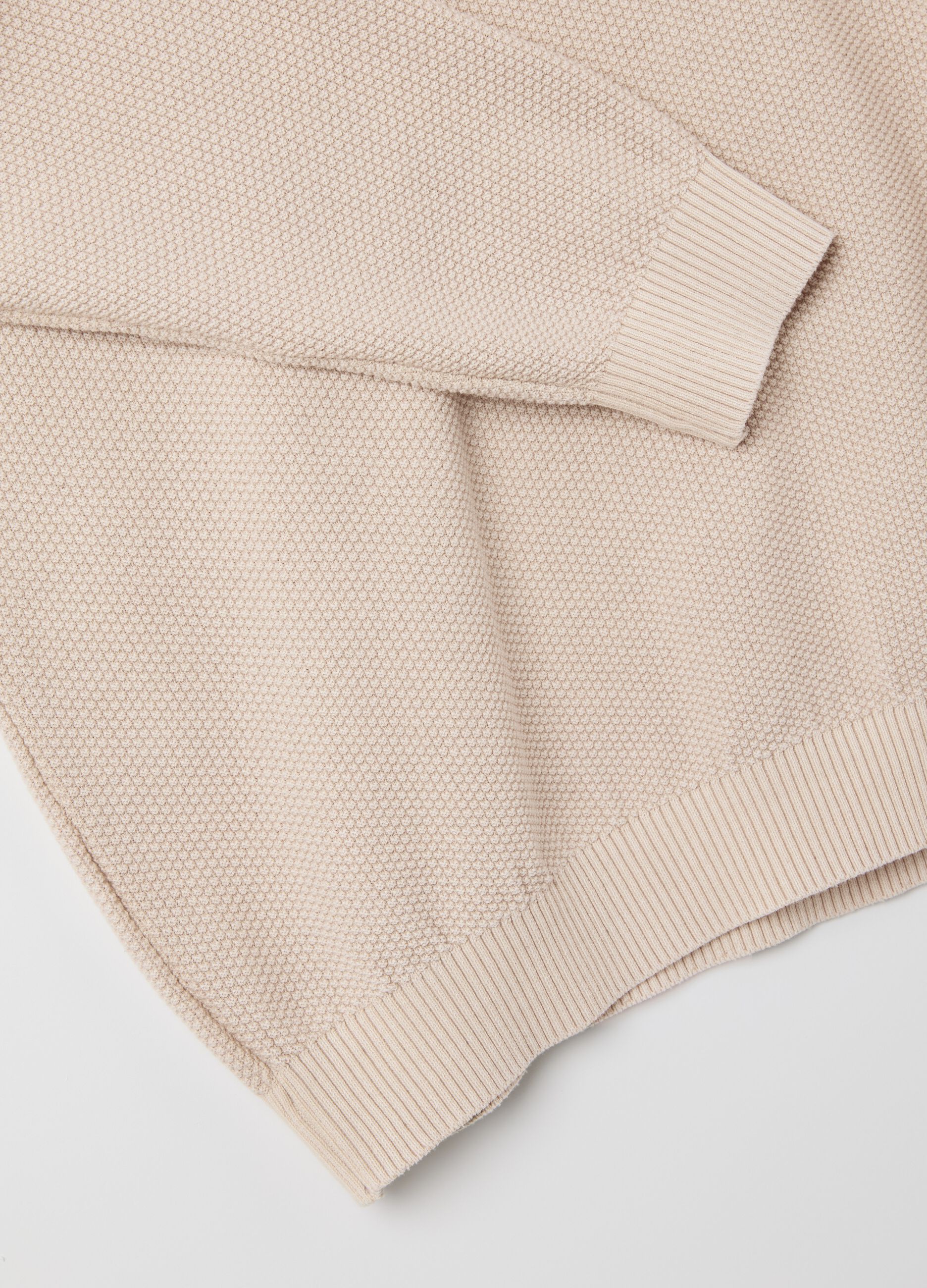 Beige Cotton Crew Neck Jumper