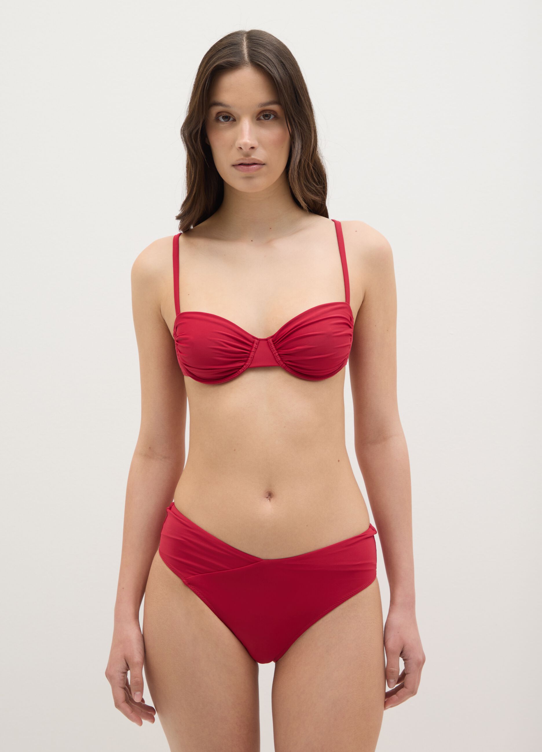 Women’s bikini top in red stretch fabric with cups