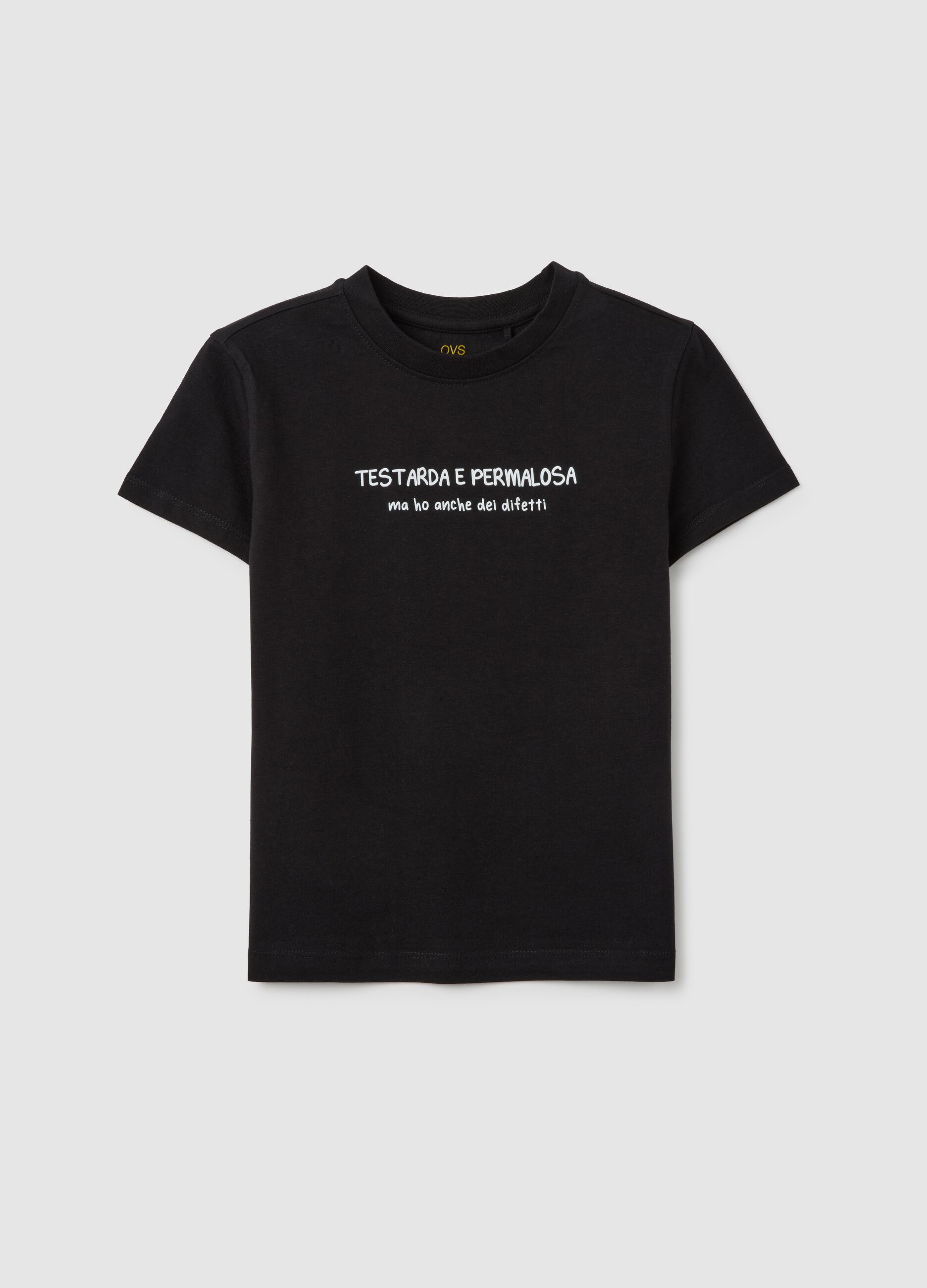Girls' black pure cotton regular fit t-shirt with print