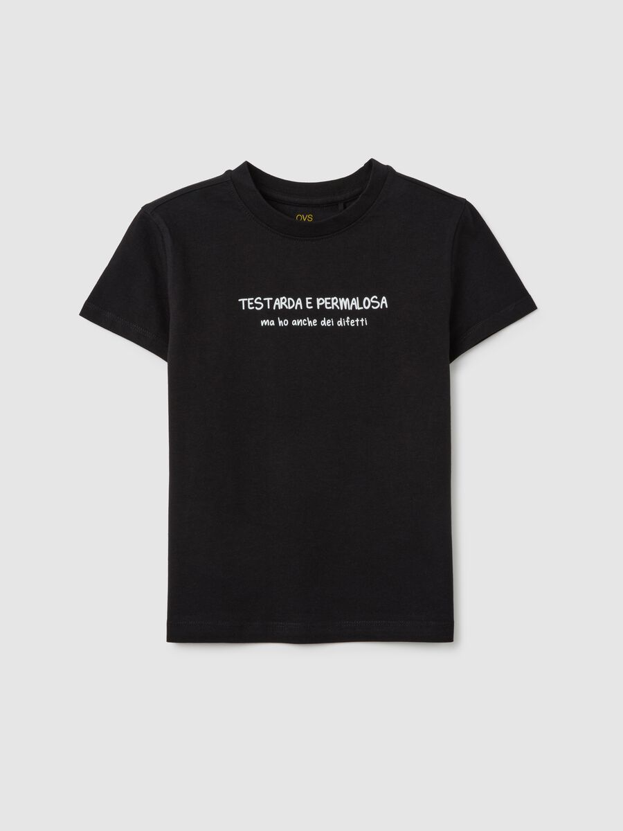 Girls' black pure cotton regular fit t-shirt with print_3