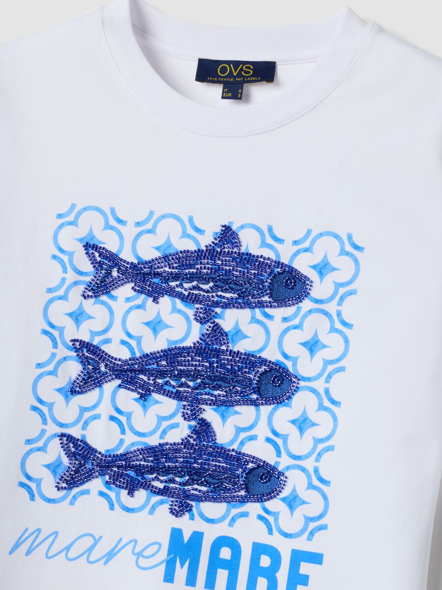 White 100% cotton T-shirt with front print_1