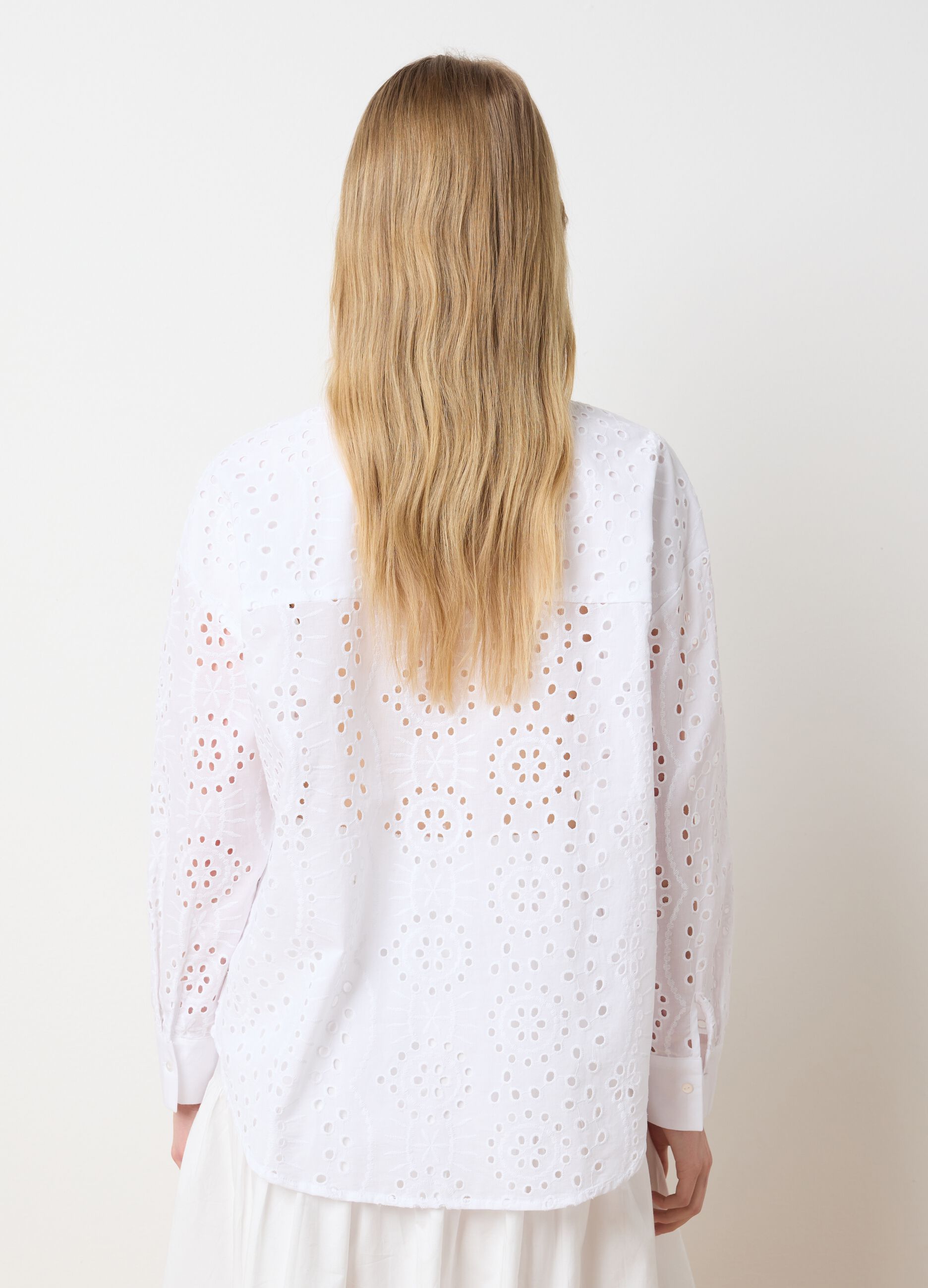 Women's white pure cotton shirt with regular fit and design
