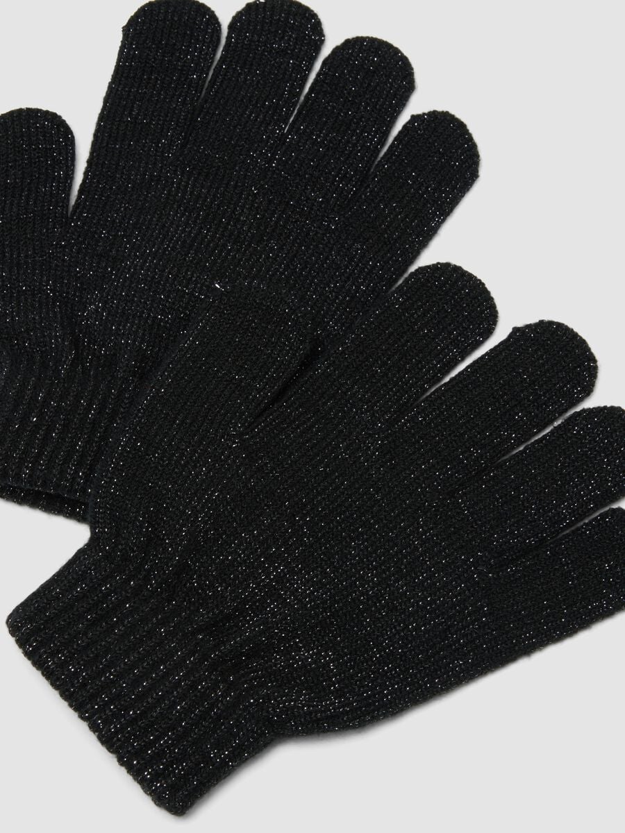 Black stretch-fabric gloves with shimmer threads_2