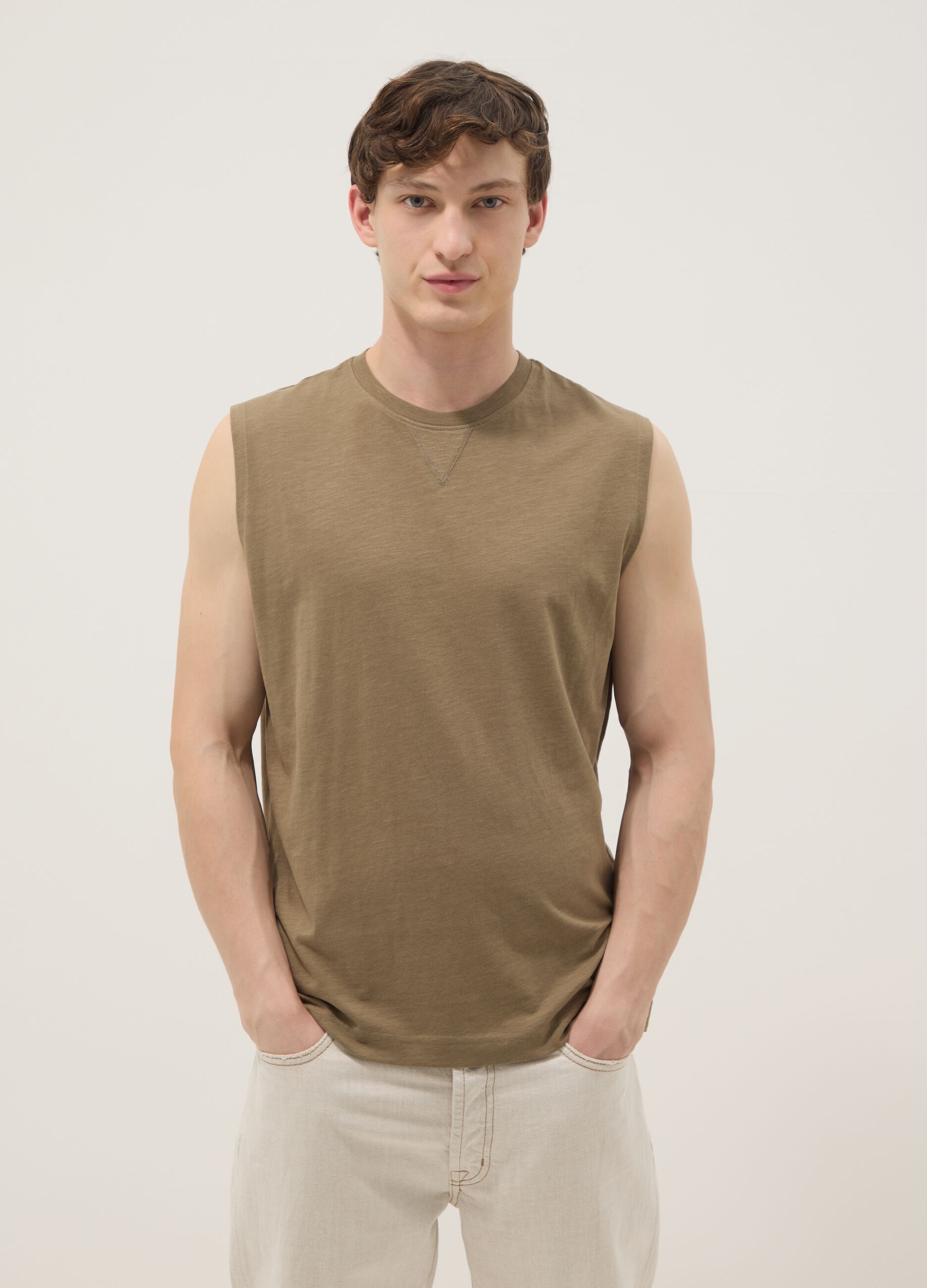 Brown pure cotton vest top