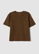 Brown pure cotton T-shirt with broderie anglaise embroidery_0