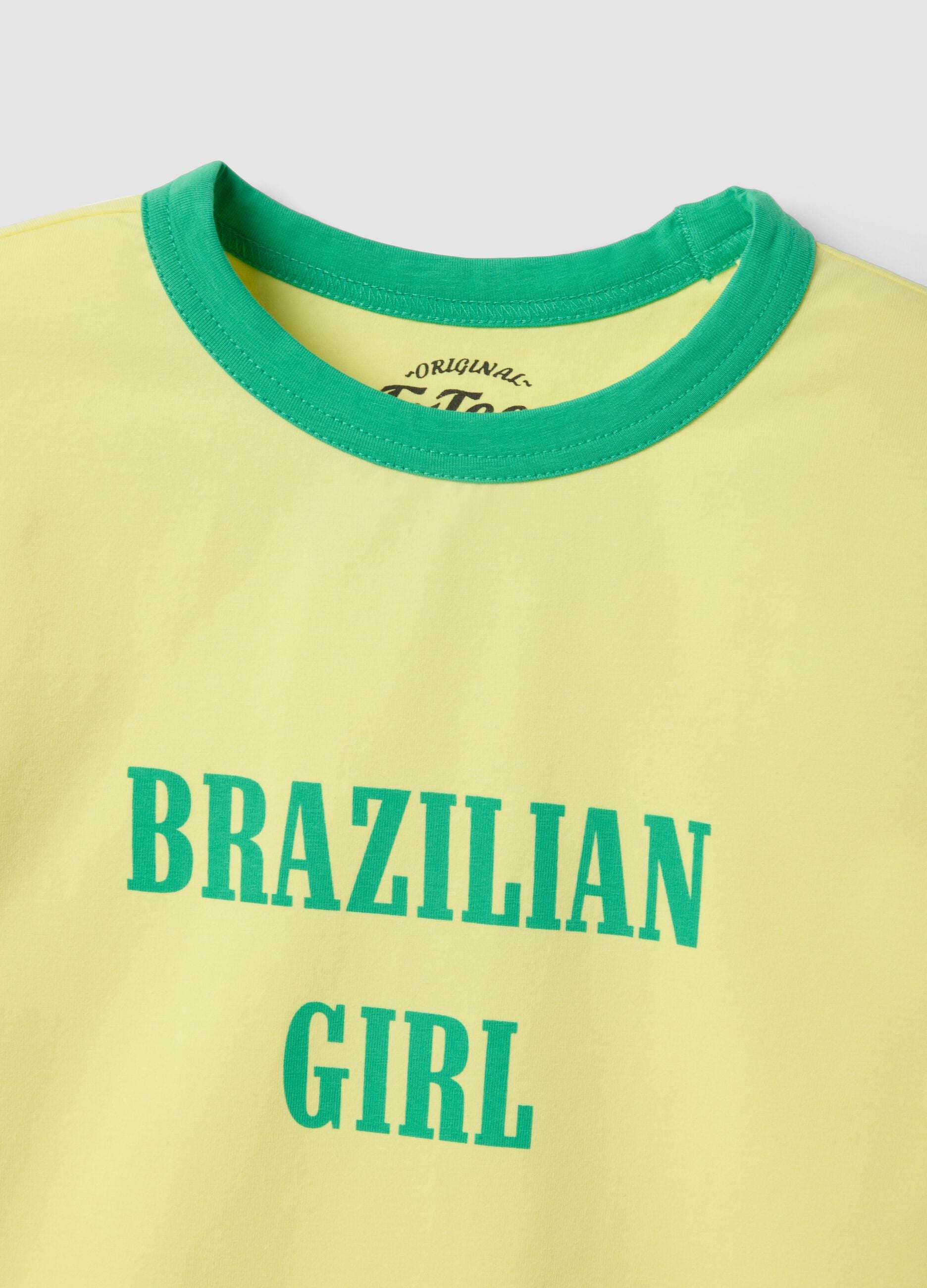 Yellow stretch-cotton tank top with Brazilian Girl print, regular fit