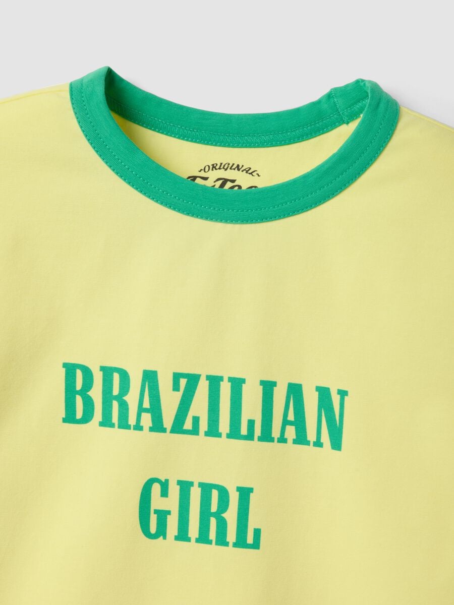 Tank top in cotone elasticizzato giallo con stampa Brazilian Girl regular fit_5