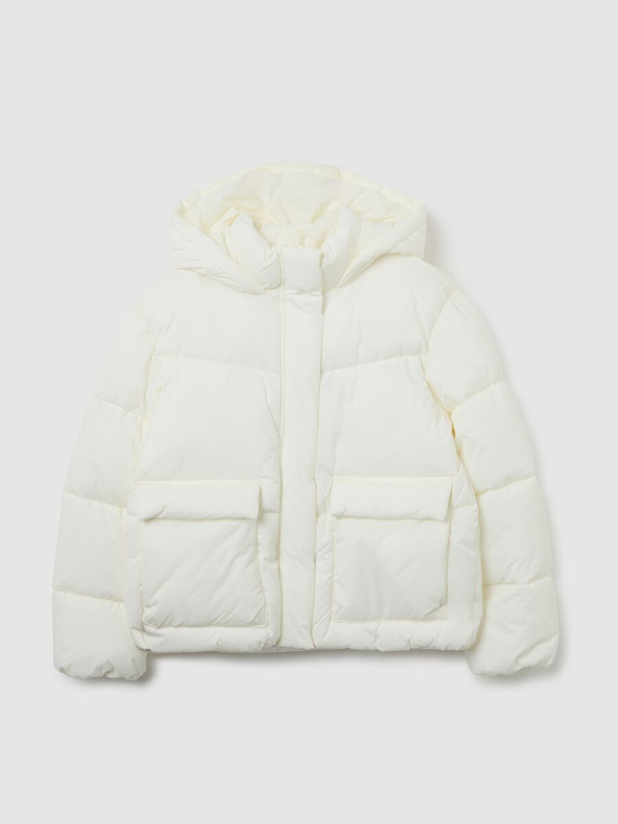 White Iconic Puffer Girls' Jacket with Hood_3
