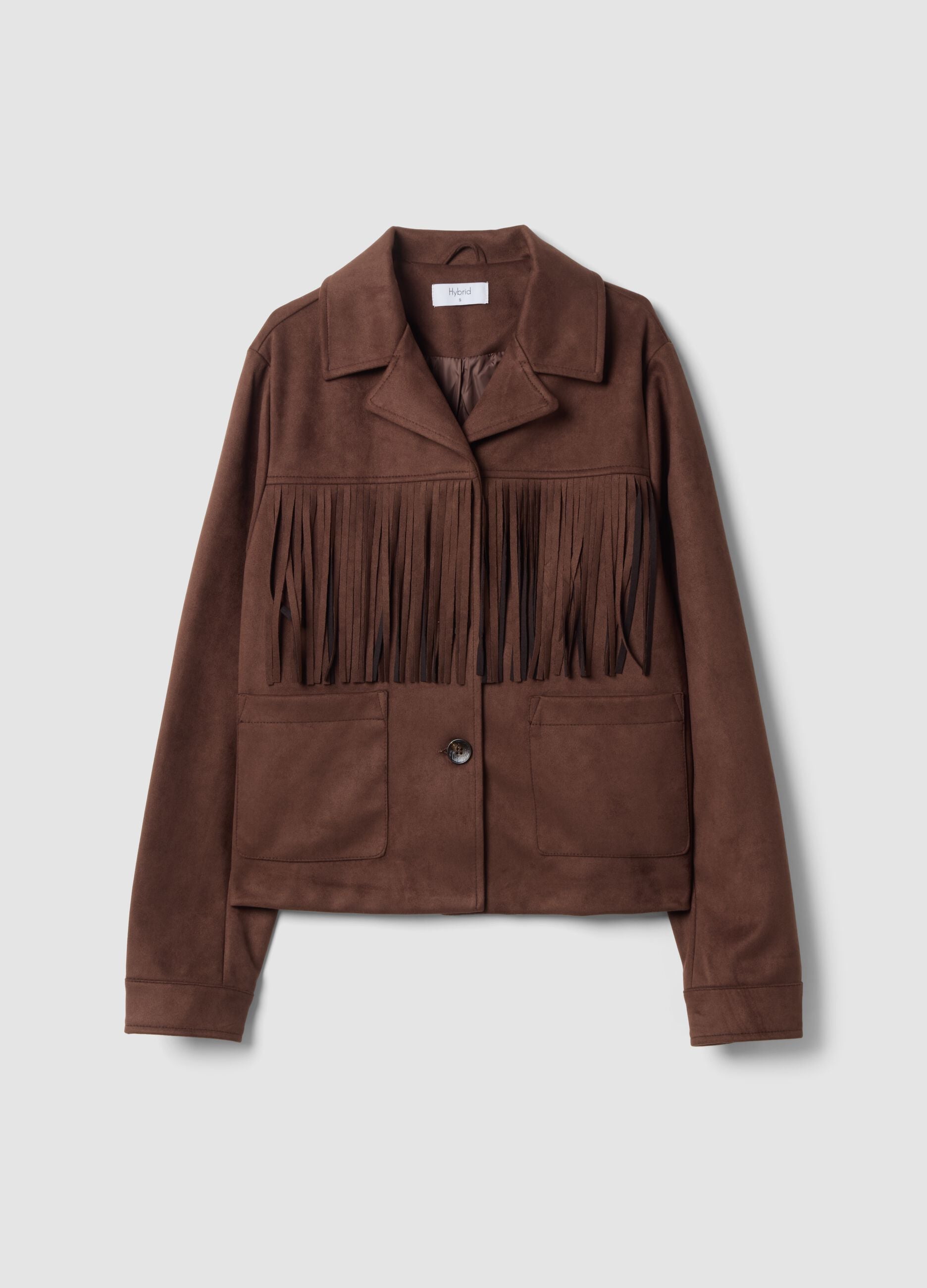 Brown jacket with fringes and patch pockets