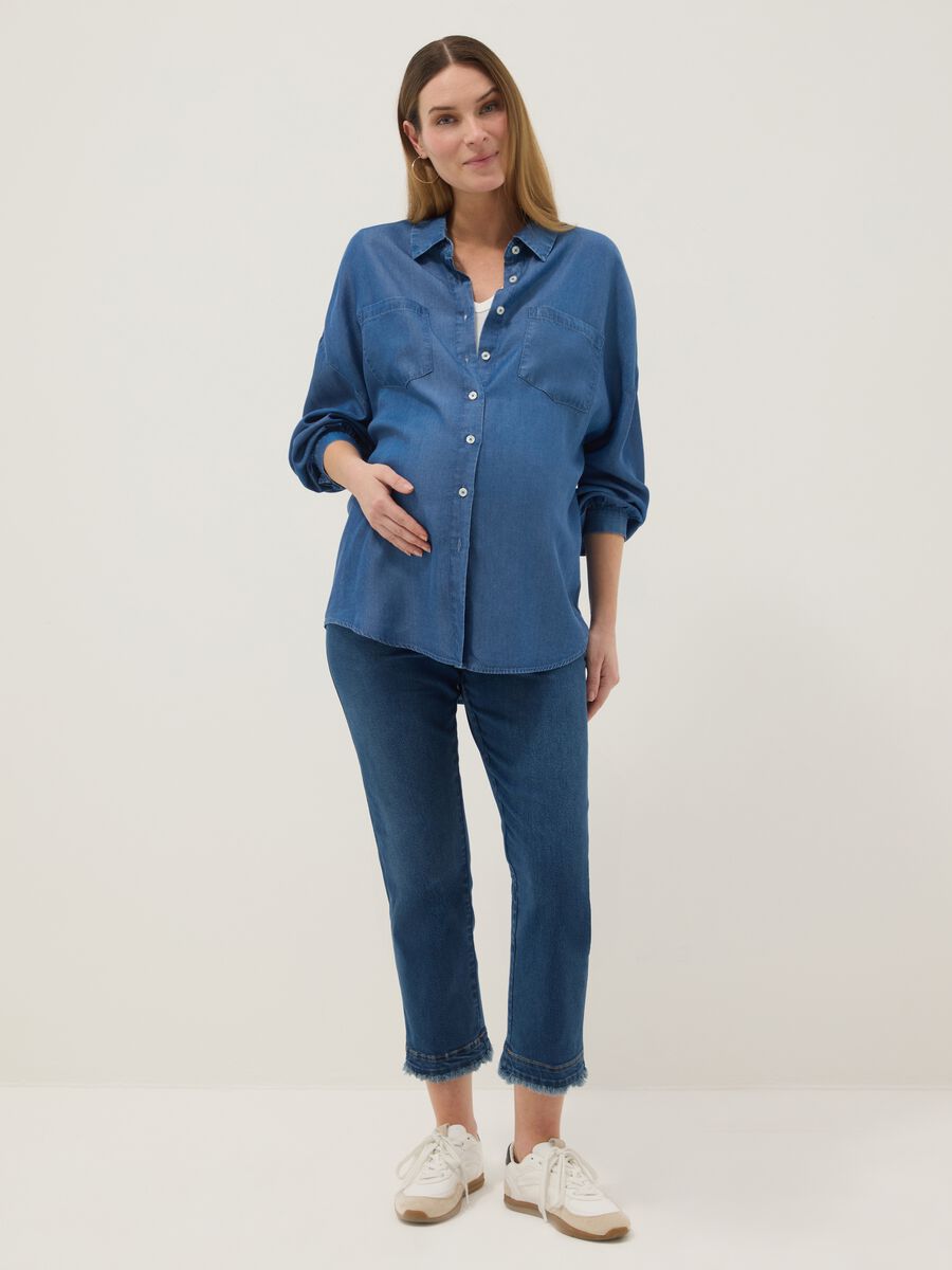 Camicia premaman blu in puro lyocell regular fit_1