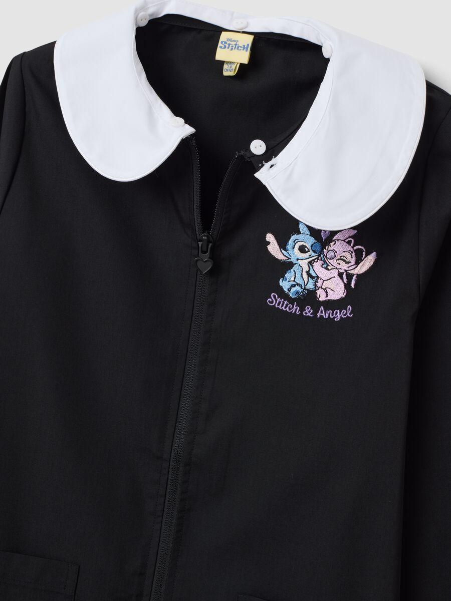 Black girls&rsquo; school apron with zip and white collar, Stitch embroidery_2