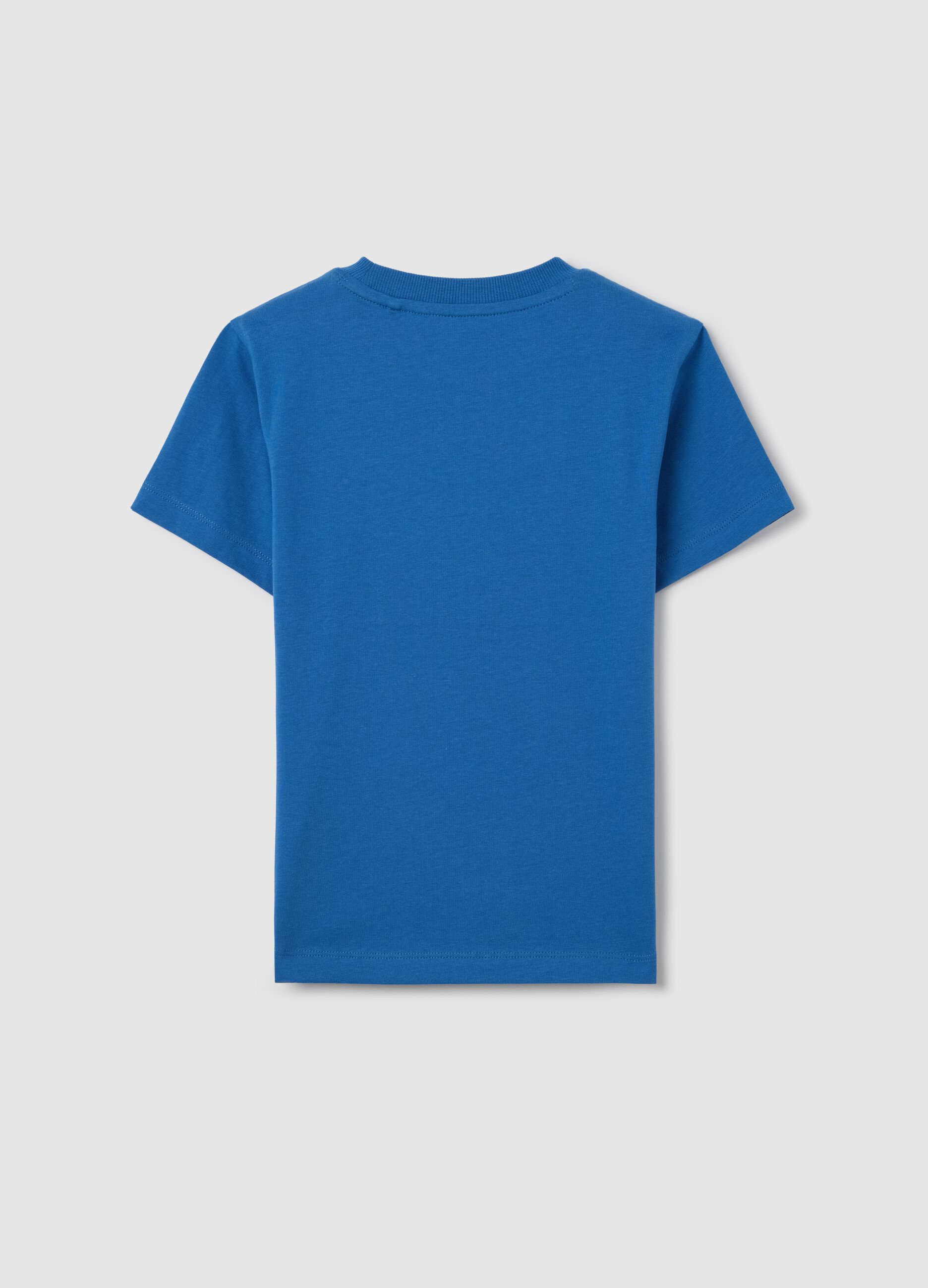 Blue cotton T-shirt with lettering print