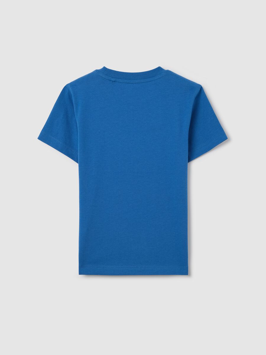 Blue cotton T-shirt with lettering print_1