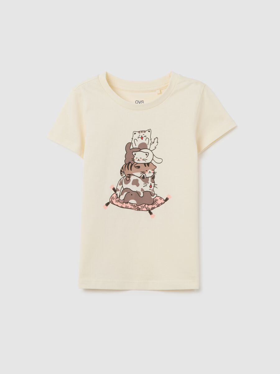 Girls' pure cotton beige regular fit t-shirt_0
