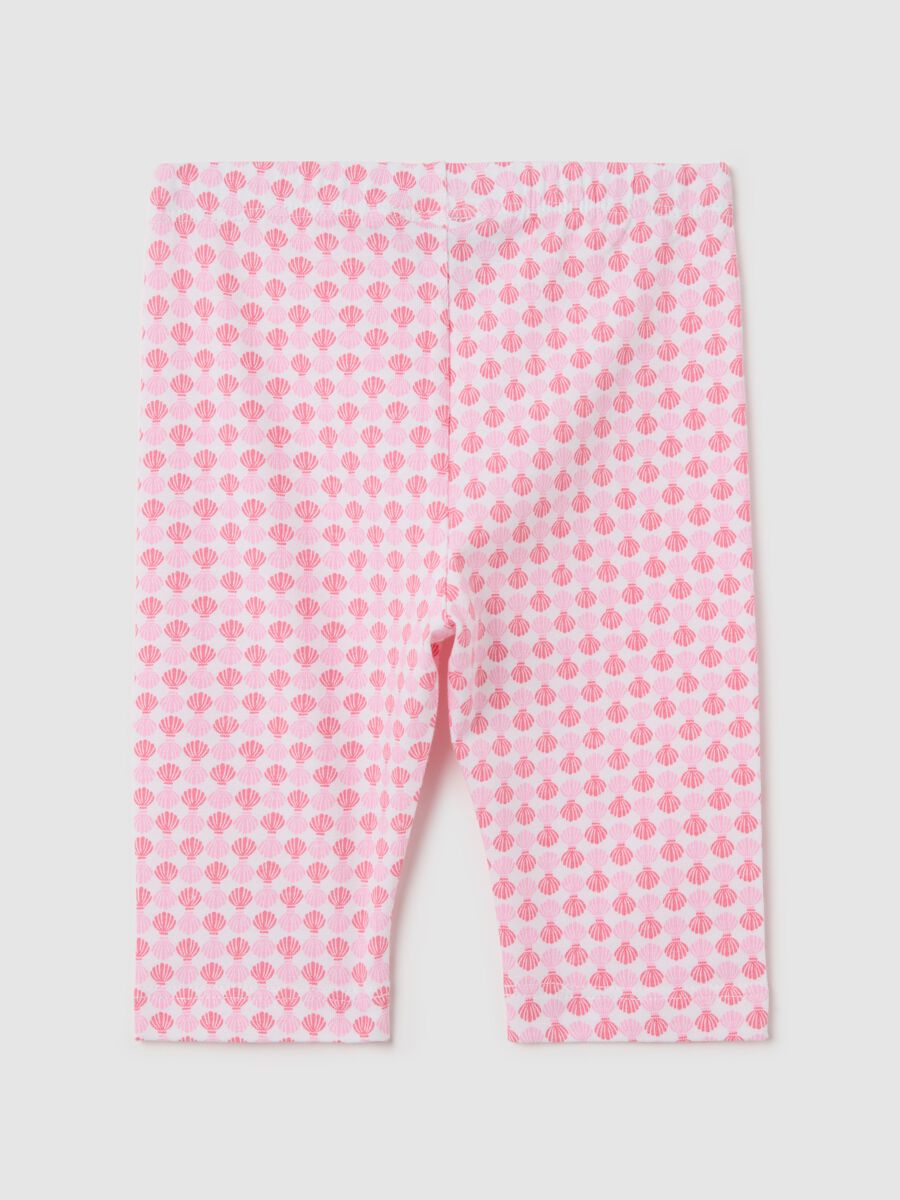 White and pink three-quarter stretch leggings with print_1