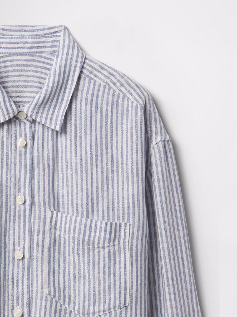 Wide blue and white striped shirt in 100% linen_4