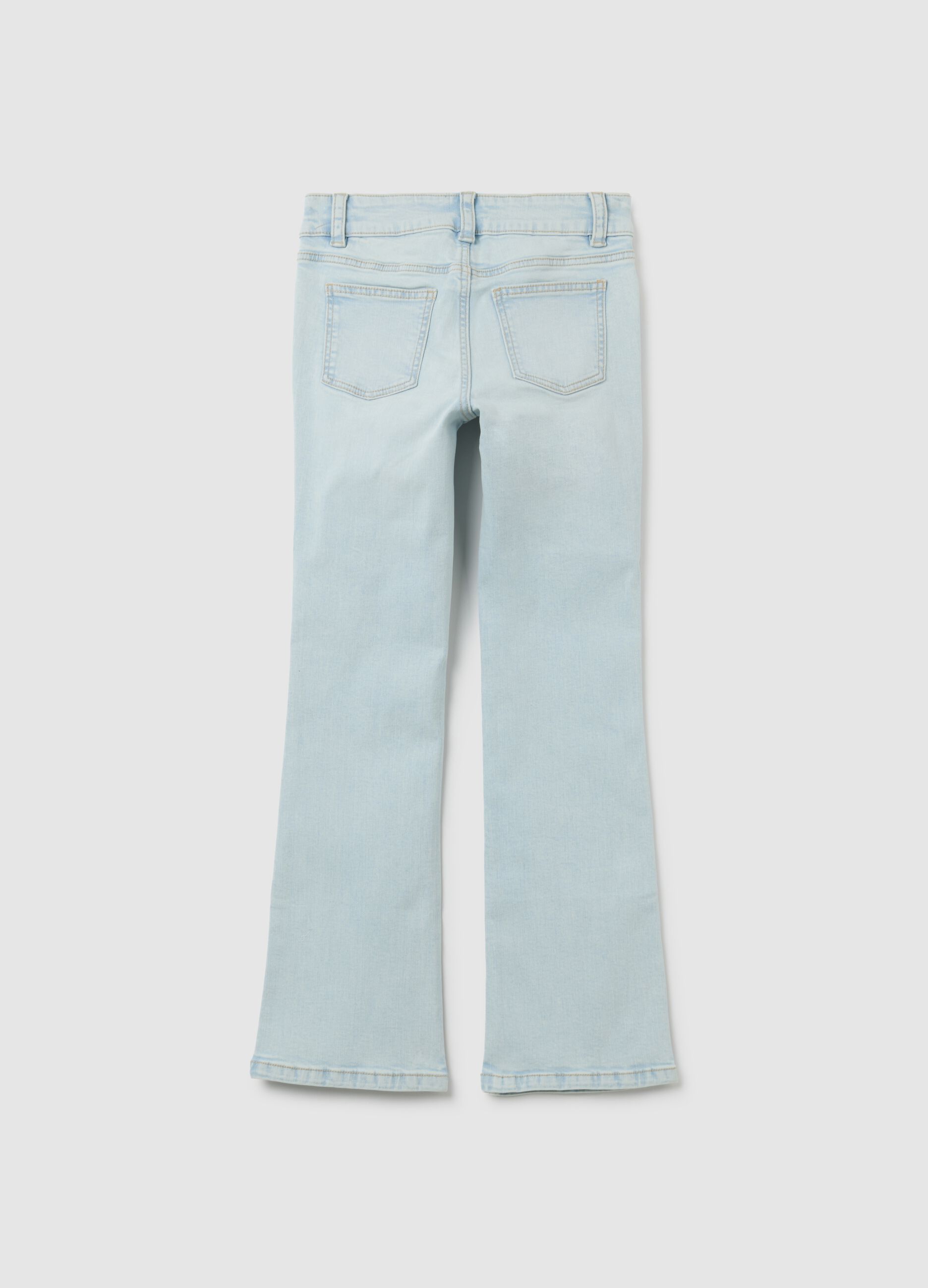 Jeans da ragazza in cotone elasticizzato azzurri flare